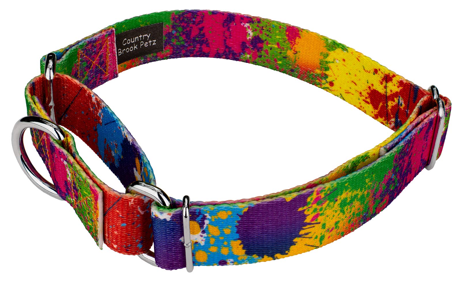Country Brook Petz - Paint Splatter Martingale Dog Collar - Groovy Collection Featuring Far Out Designs (1/2 Inch, 2XS)