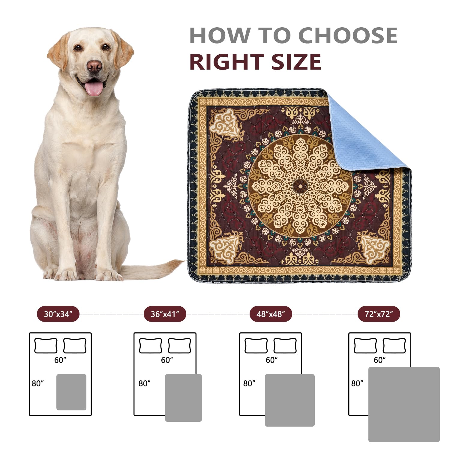 Qeils Washable Pee Pads, Reusable Puppy Pads Super Absorbent Leakproof Dog Training Pads, Non-Slip Wee Wee Pads For Crate, Floor