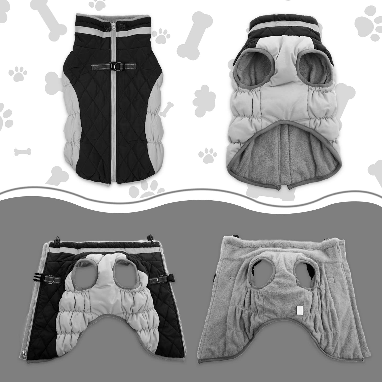 Lelepet Warm Dog Winter Coat Dog Coat Fleece Dog Jacket With Built In Harness Windproof Dog Cold Weather Coats Reflective Turtle