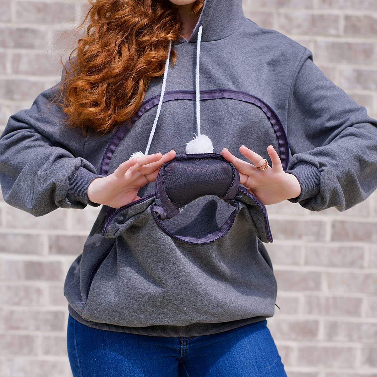 Alyc Unisex Hoodies Pet Holder Cat Dog Large Pouch Carriers Pullover With Cat Printing Sweatshirt (Dark Grey-Xl)