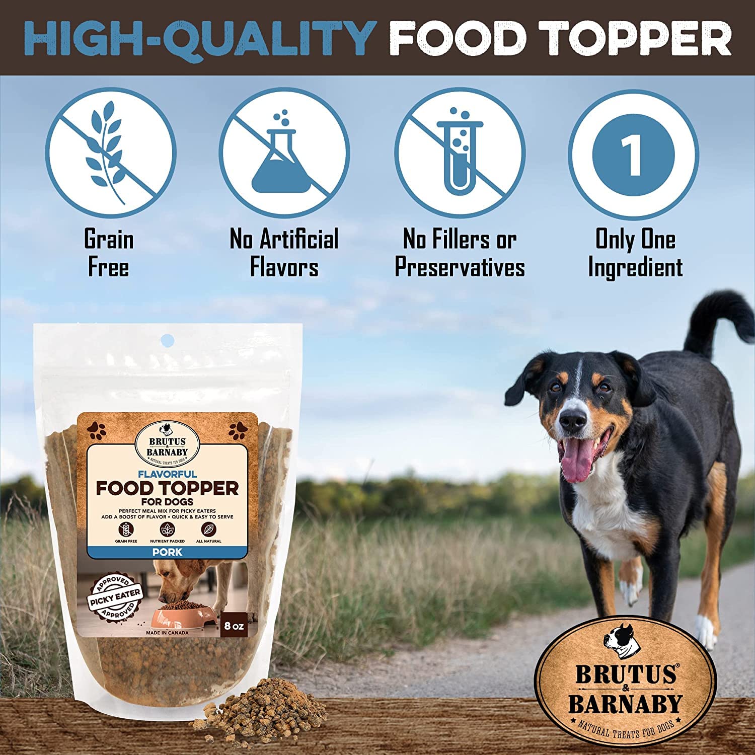BRUTUS & BARNABY Dog Food Topper - Pork - Enhance Your Dogs Kibble with This Bacon Flavor Packed Mix - Sprinkle On Dog Food Flav