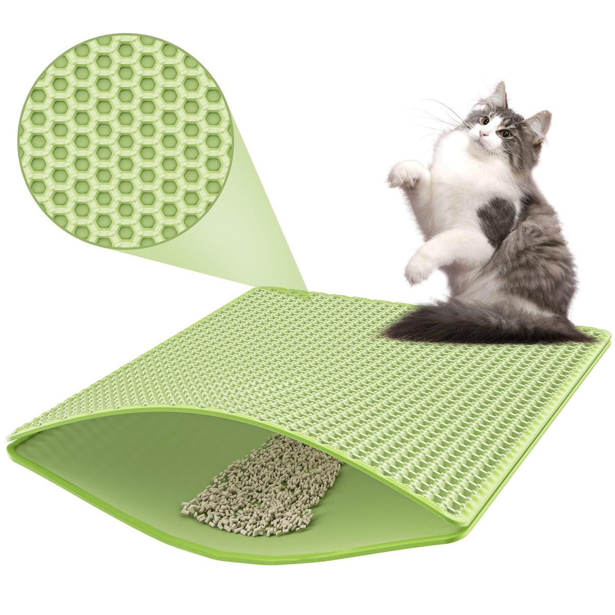 Hailoly Cat Litter Mat - Small 24'' X 15'' Trapping Mat, Easy To Clean, Waterproof, Non-Slip Floor Mat For Litter Boxes Green