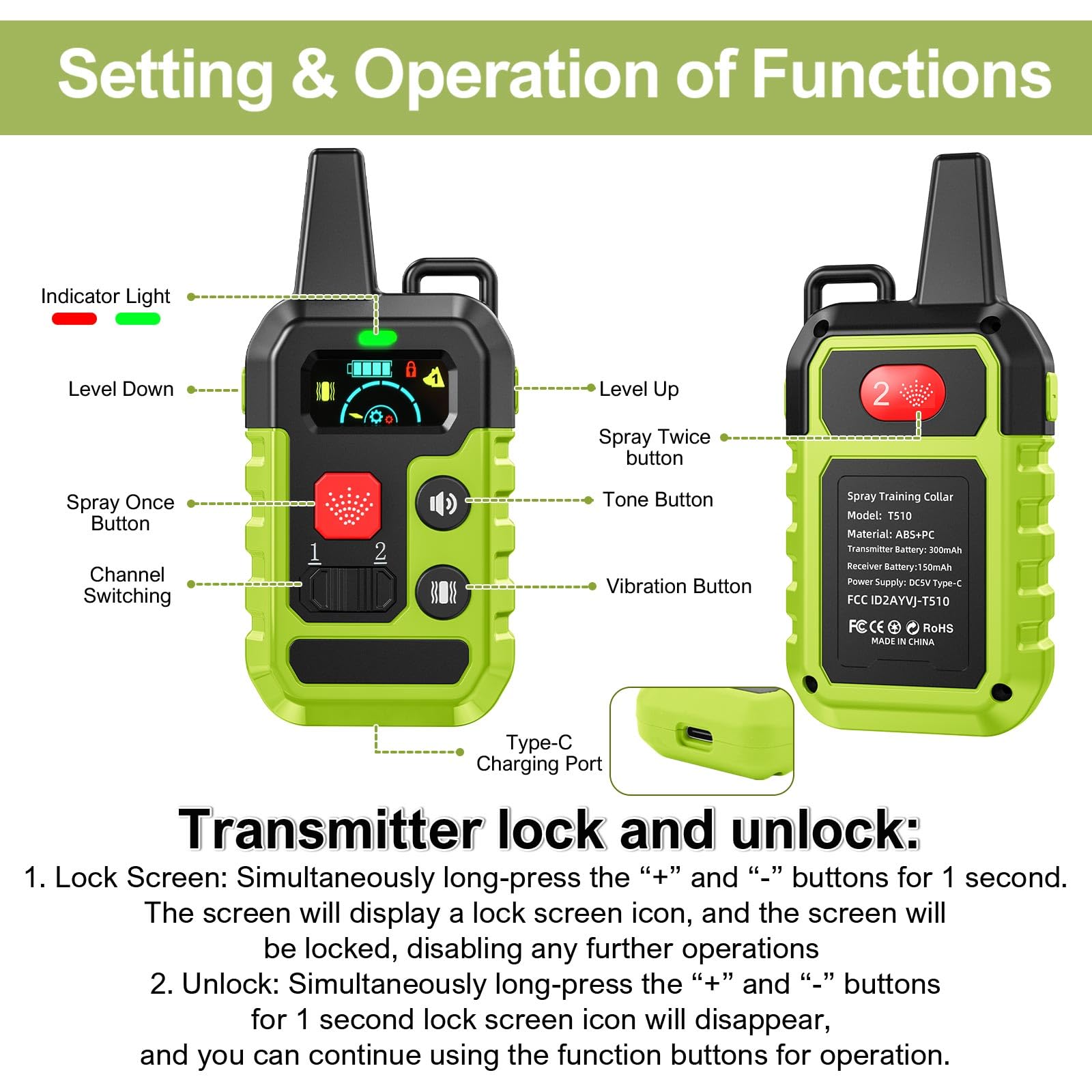 Citronella Training Collar For Dog [No Spray Refill] Spray Dog Training Collar With Beep/Vibration/Spray 4 Mode & 6 Adjustable S