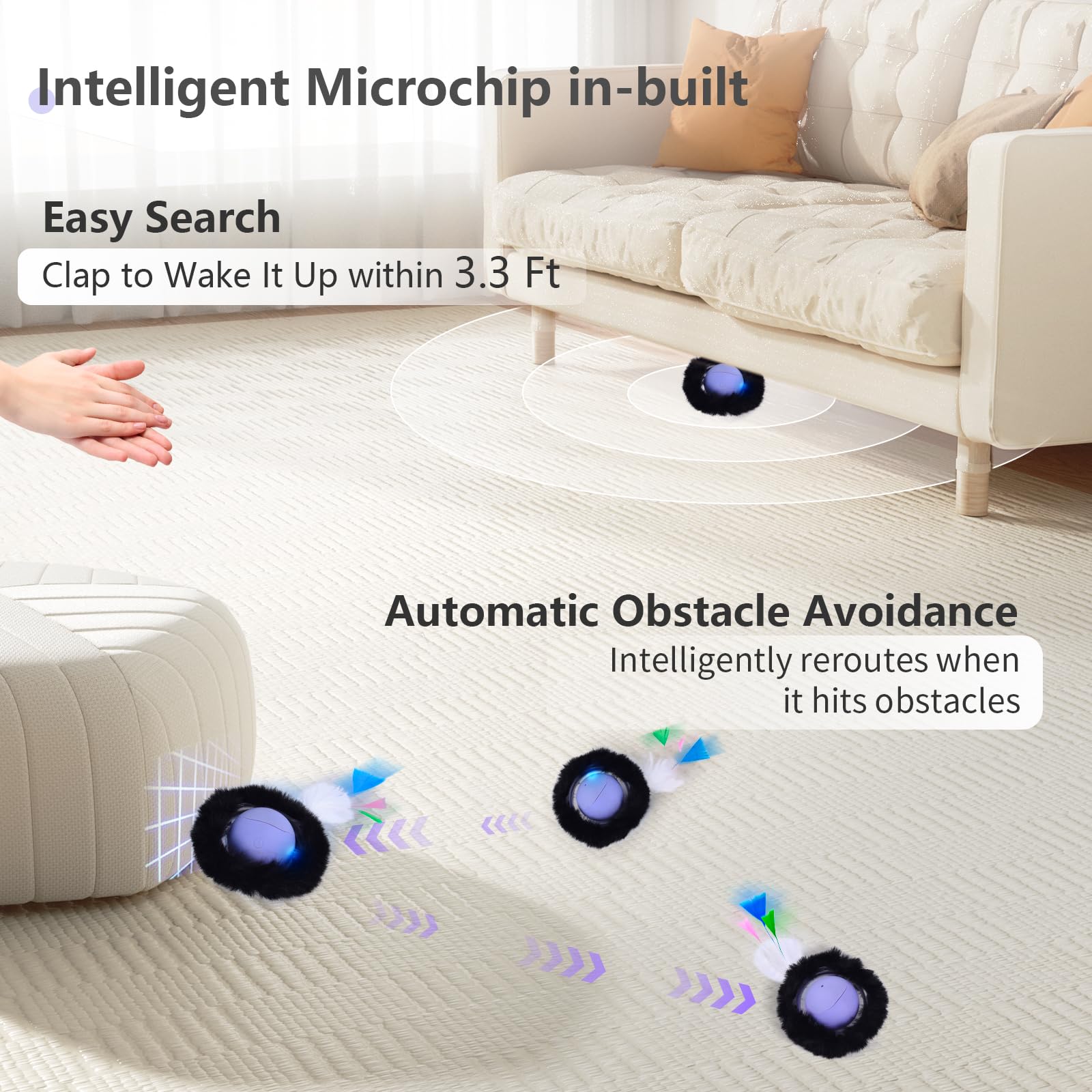 ORSDA Cat Toys, Interactive Activated Moving Ball in 7 Holes Mat, Automatic Fast Rolling Ball, Hide and Seek Toys for Indoor Cat