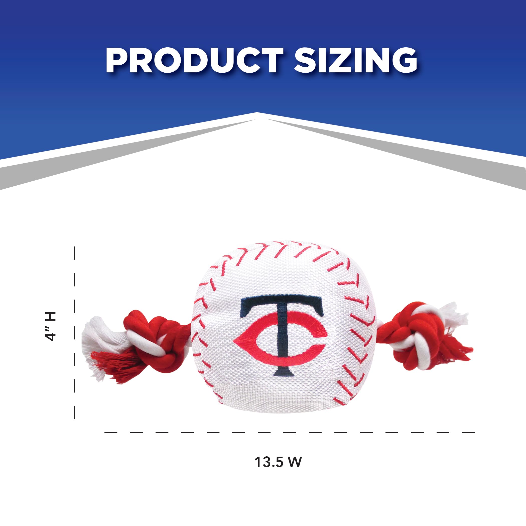 Mlb Minnesota Twins Baseball Rope Toy For Dogs & Cats. Tough Nylon, Sporty Baseball Design, Heavy-Duty Ropes With Inner Squeaker