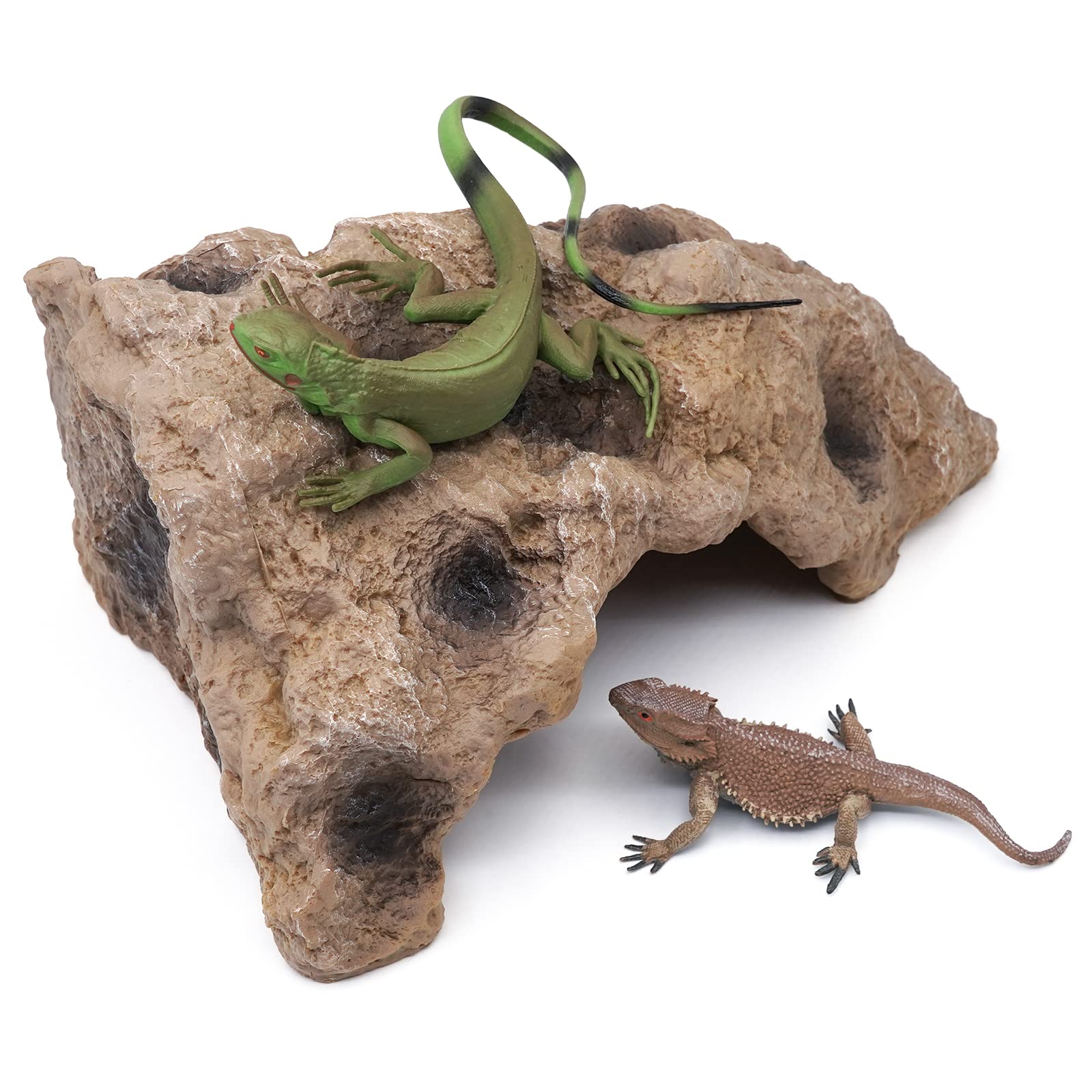 Flushbay Reptile Rock Hide Cave Resin Large Reptile Hideouts Habitat Cave Terrarium Decorations for Bearded Dragon Lizards Gecko