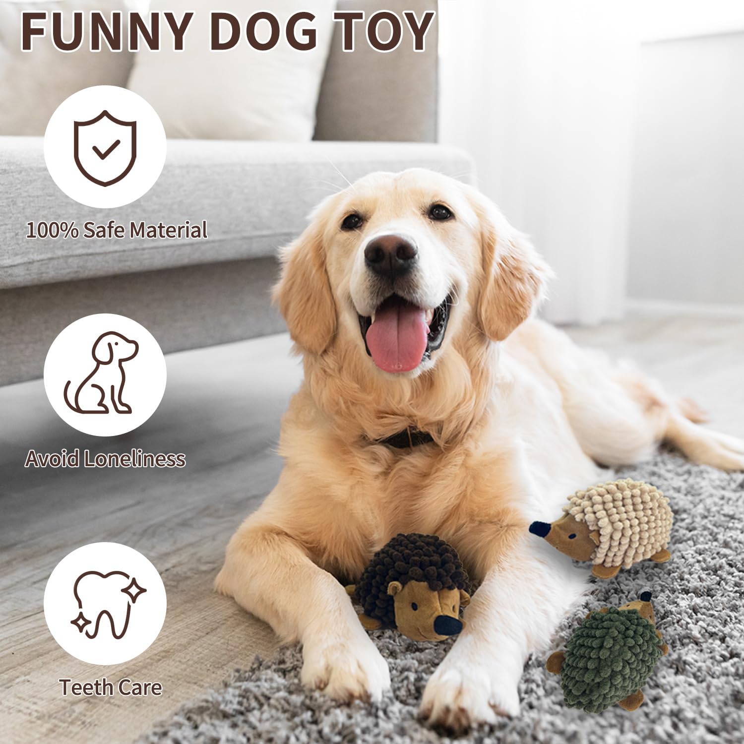 Chongqile Plush Hedgehog Dog Toys 3 PCS - Squeaky No-Stuffing Hedgehog for Small and Medium Dogs - Keep Your Puppy Busy with Mul