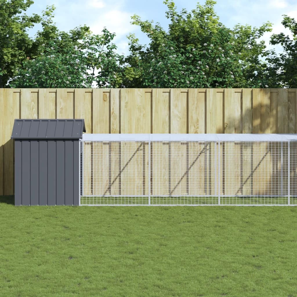vidaXL Chicken Cage with Corral Galvanized Steel Grey 117x814x123 cm