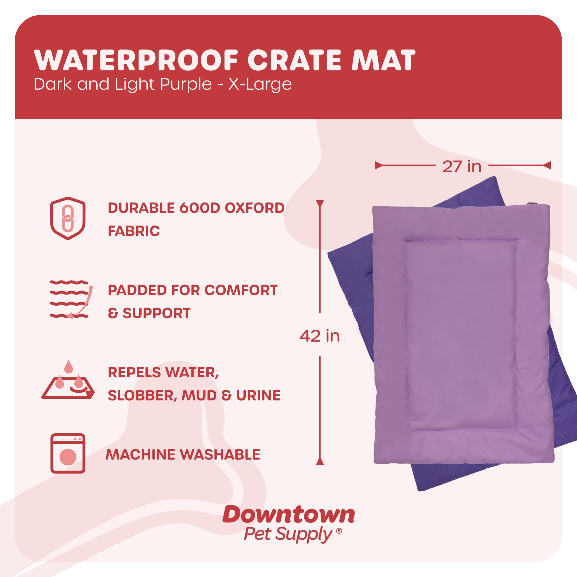 Downtown Pet Supply Dog Crate Pad, X-Large, Dark And Light Purple, Waterproof Ripstop Nylon Fabric, Chew Proof And Machine Washa
