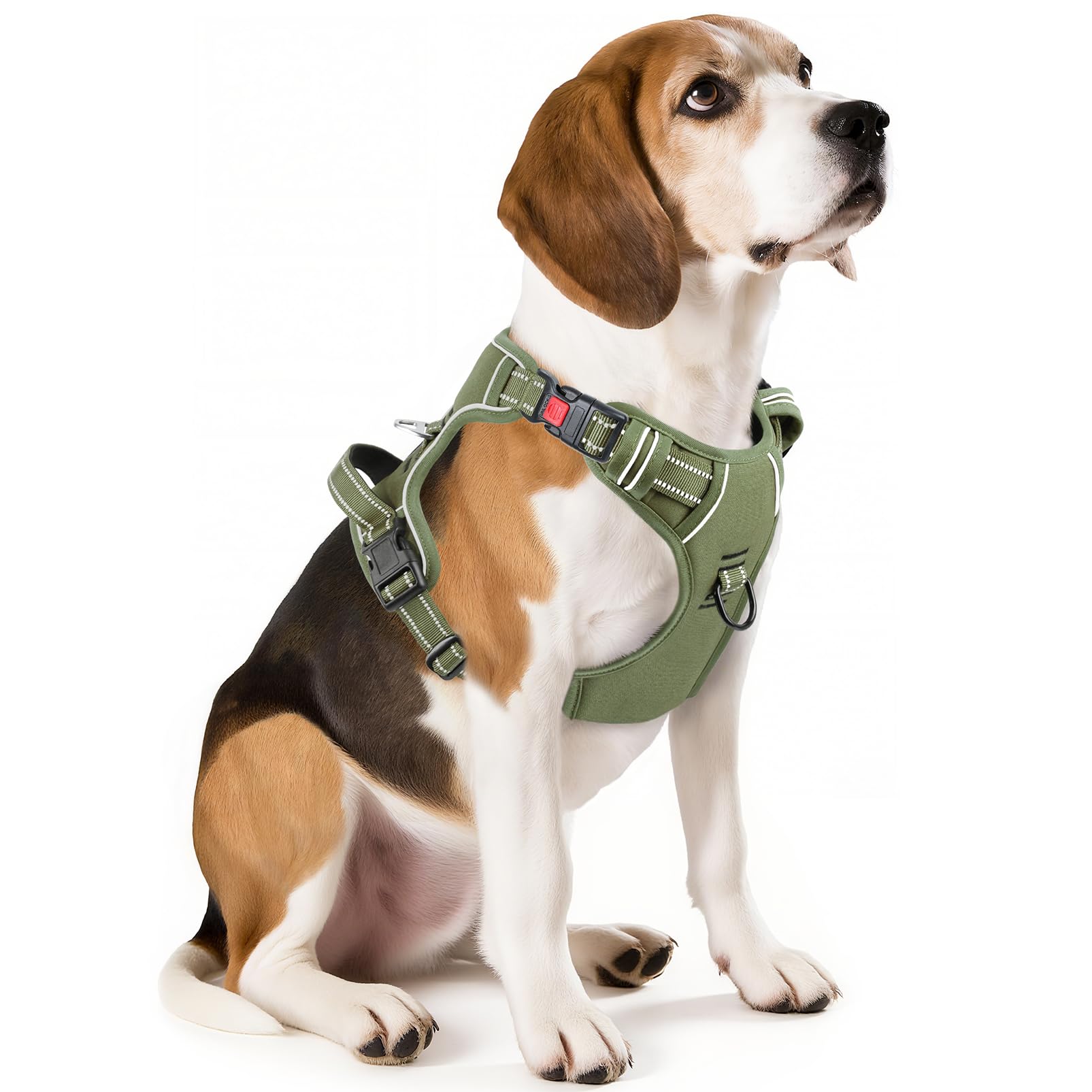 Timos No Pull Dog Harness, Medium, Lock Green, 1680D Oxford, Adjustable, Reflective Vest with Front Clip and Control Handle