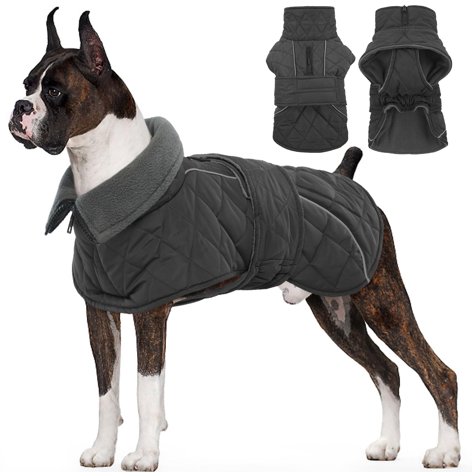 Kuoser Extra Warm Dog Jacket, Windproof Cold Weather Coats with Fleece Lining, Turtleneck Dog Snowsuit Reflective Adjustable Win