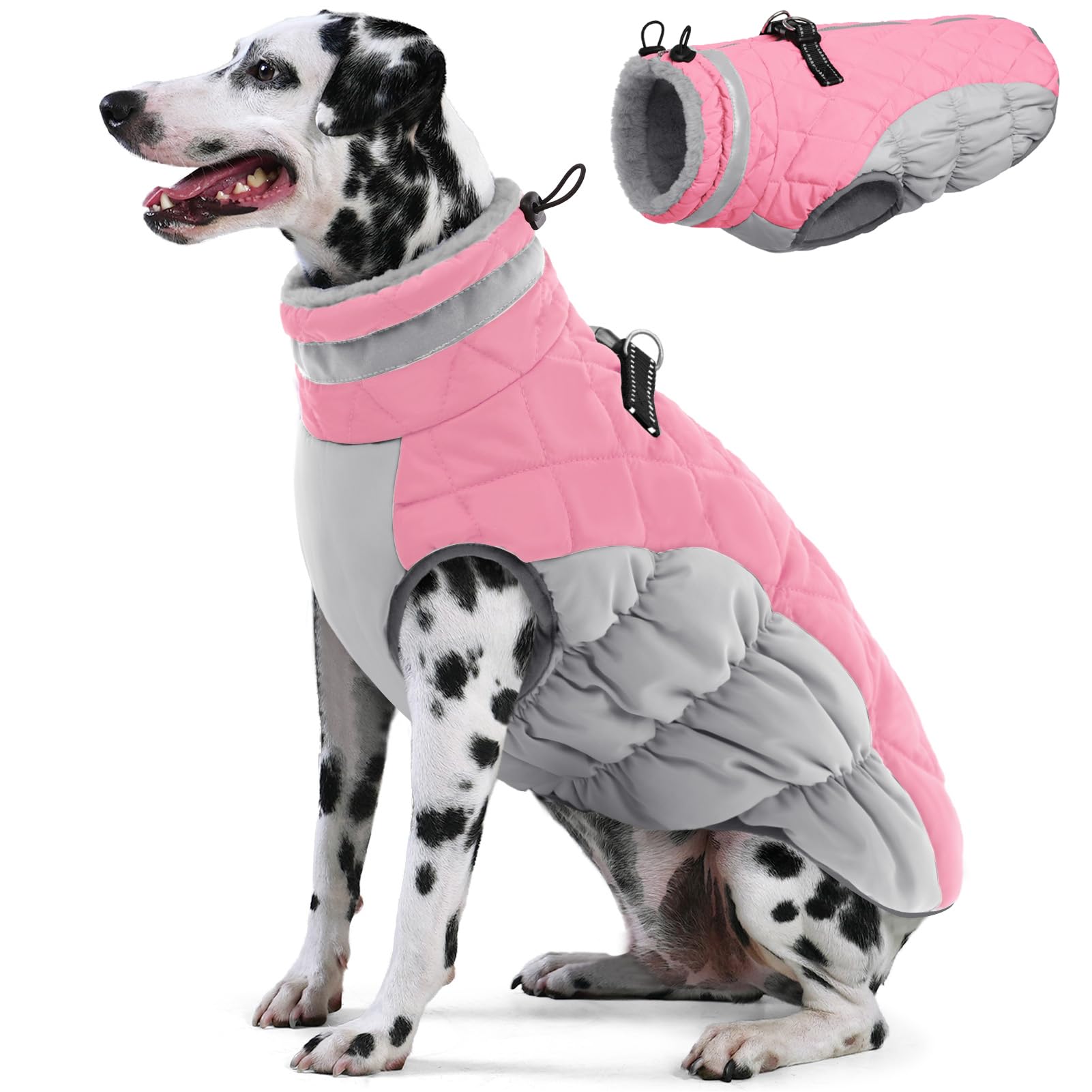 Aofitee Dog Coat, Warm Dog Winter Coat For Large Dogs, Reflective Turtleneck Dogs Jacket With Harness Built In, Waterproof Windp