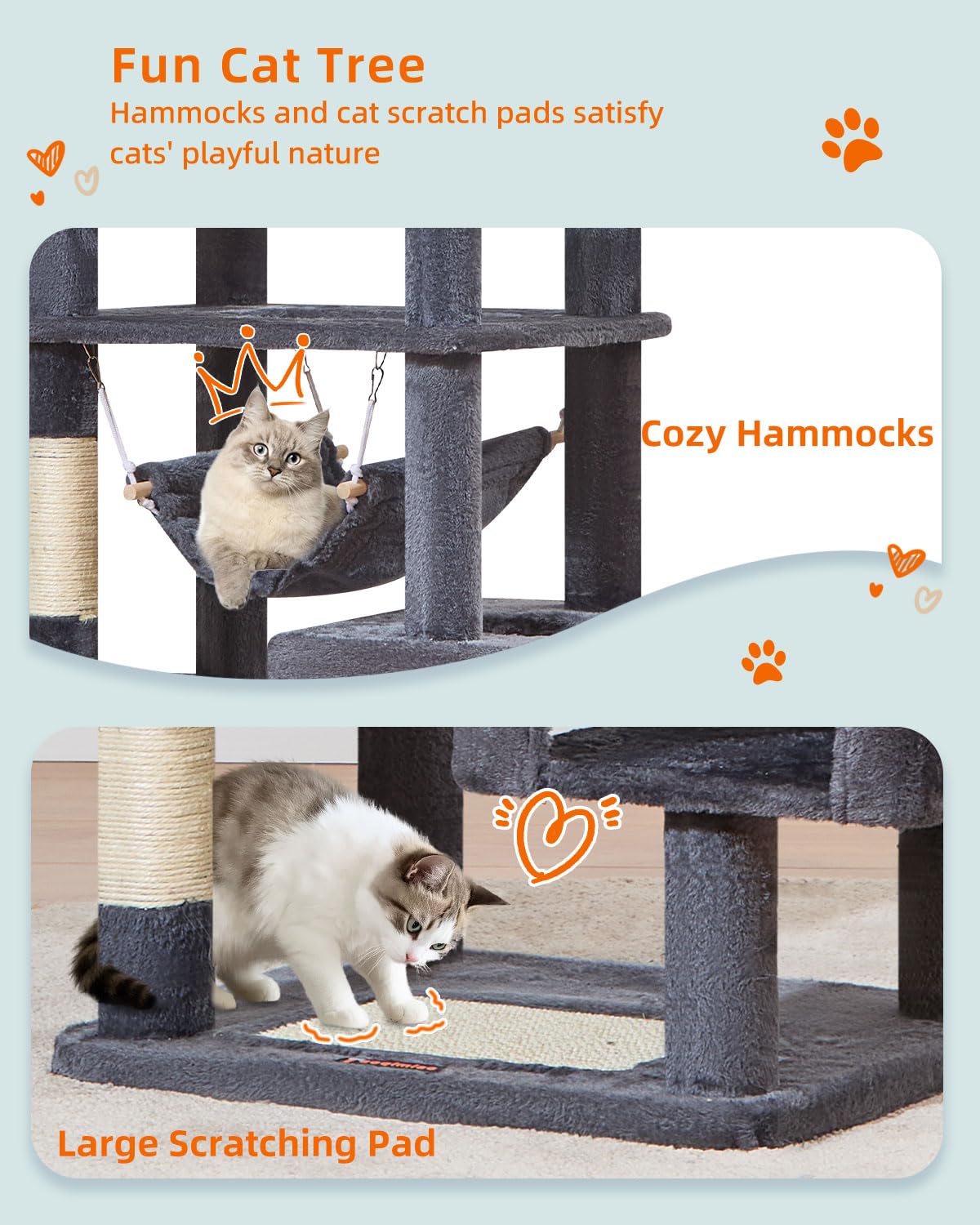 Taoqimiao Cat Tree, 68-Inch Cat Tree Cat Tower For Indoor Cats, Plush Multi-Level Cat Condo With 6 Scratching Posts, 2 Perches,