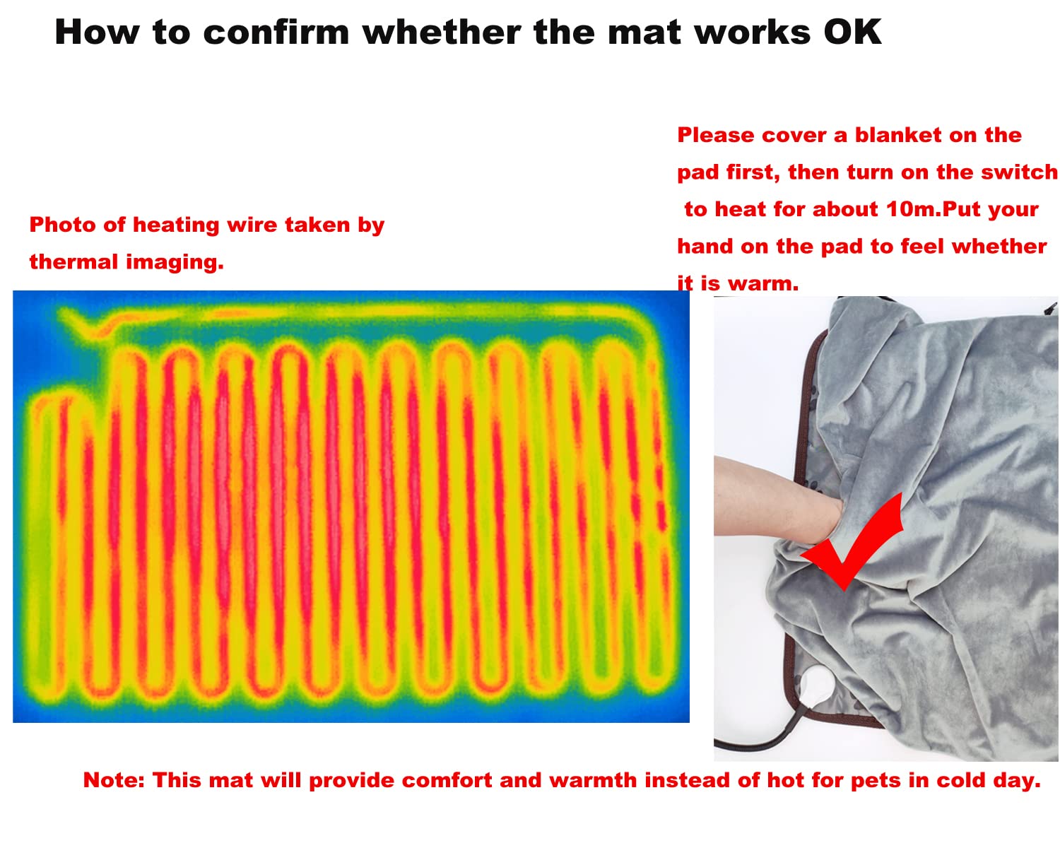 DEOMAN Pet Heating Pad - Electric Heated Dog Bed, Chew Proof, Easy Clean, 34X21 inch, Grey, Oxford Fabric
