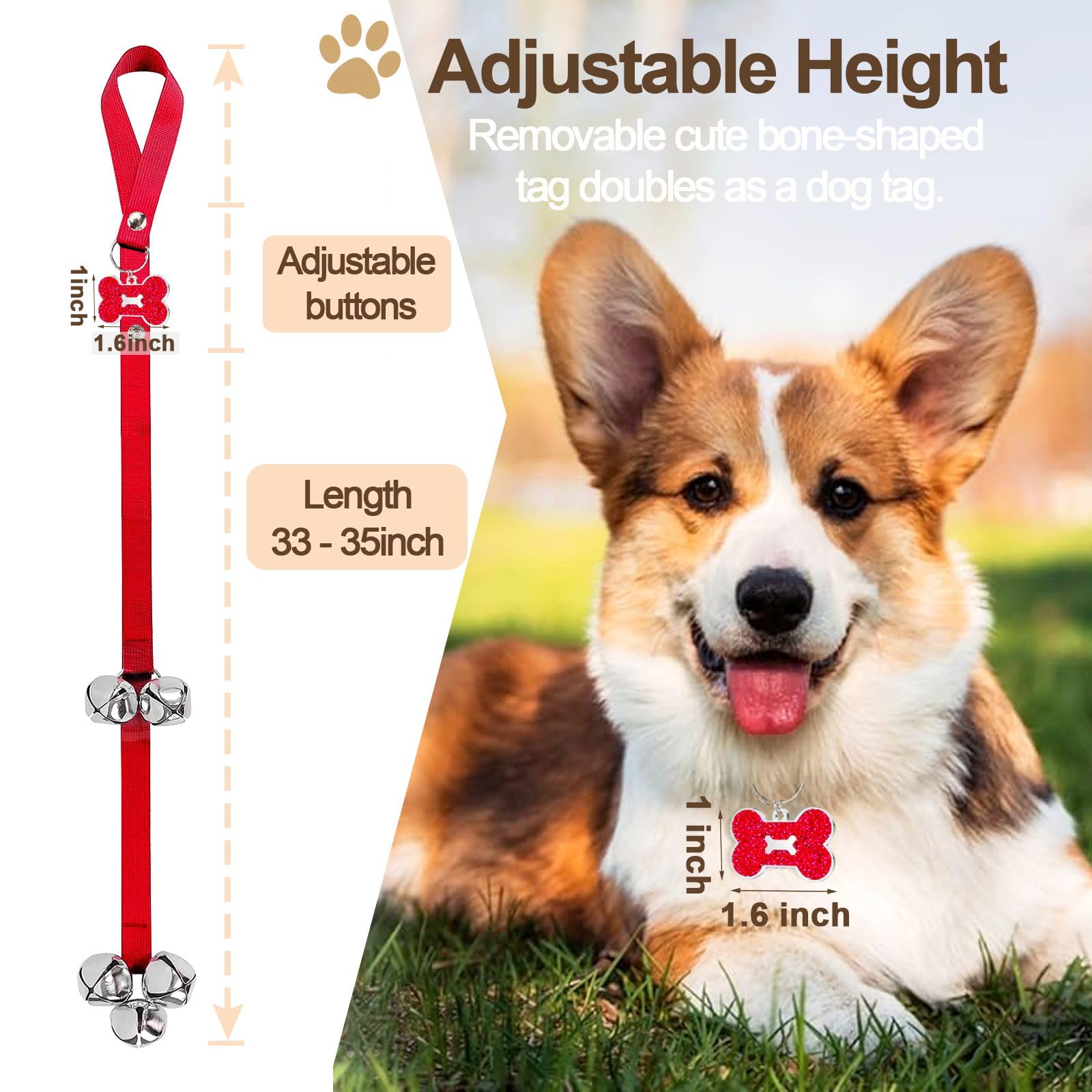 Kexiava 2 Pack Dog Door Bells, Dog Doorbell To Go Outside Puppy Train Bell For Dogs To Ring To Go Potty, Puppy Toilet Training B