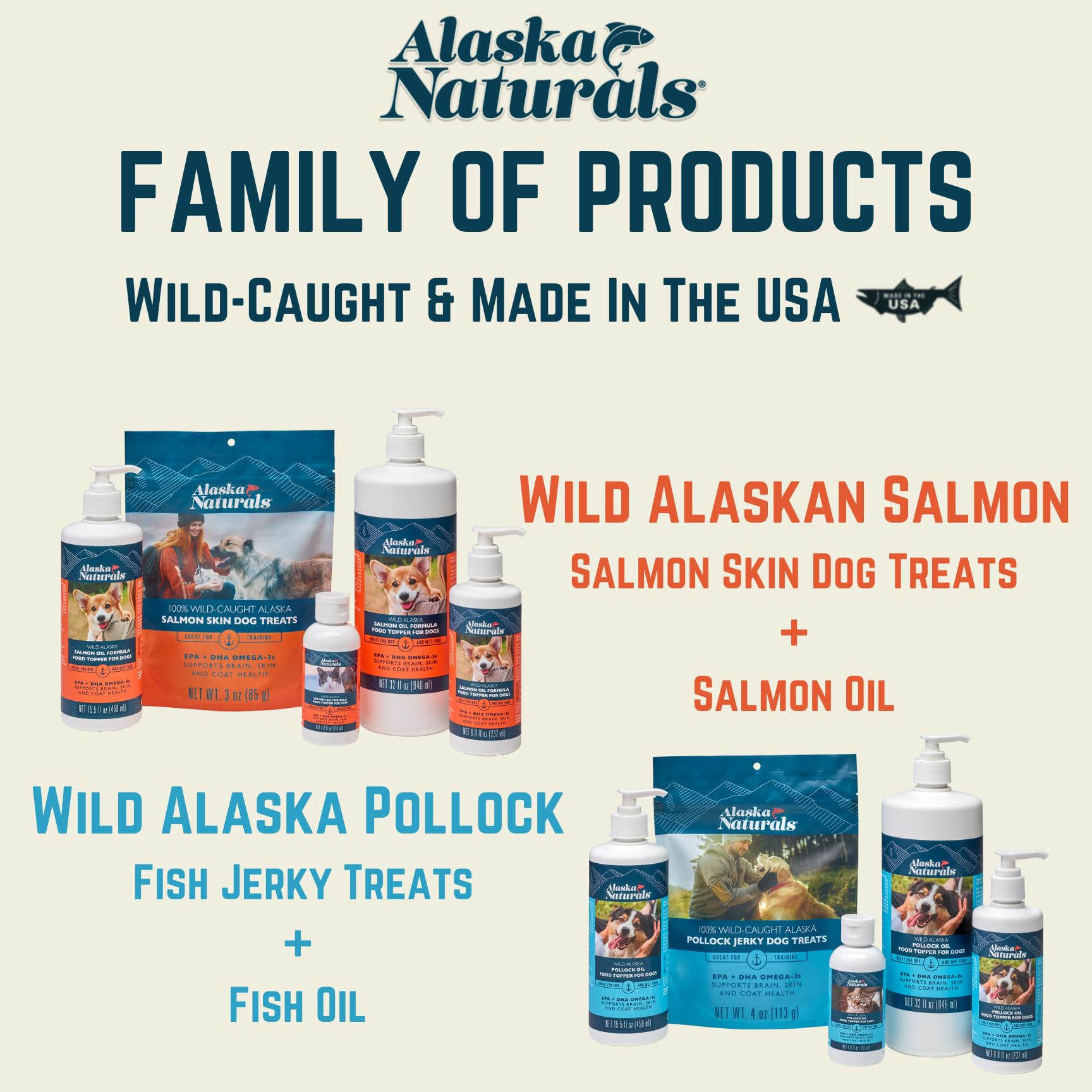 Alaska Naturals Wild Alaskan Salmon Fish Oil Supplement for Dogs, 32 oz, EPA DHA Omega 3 Liquid Food Topper