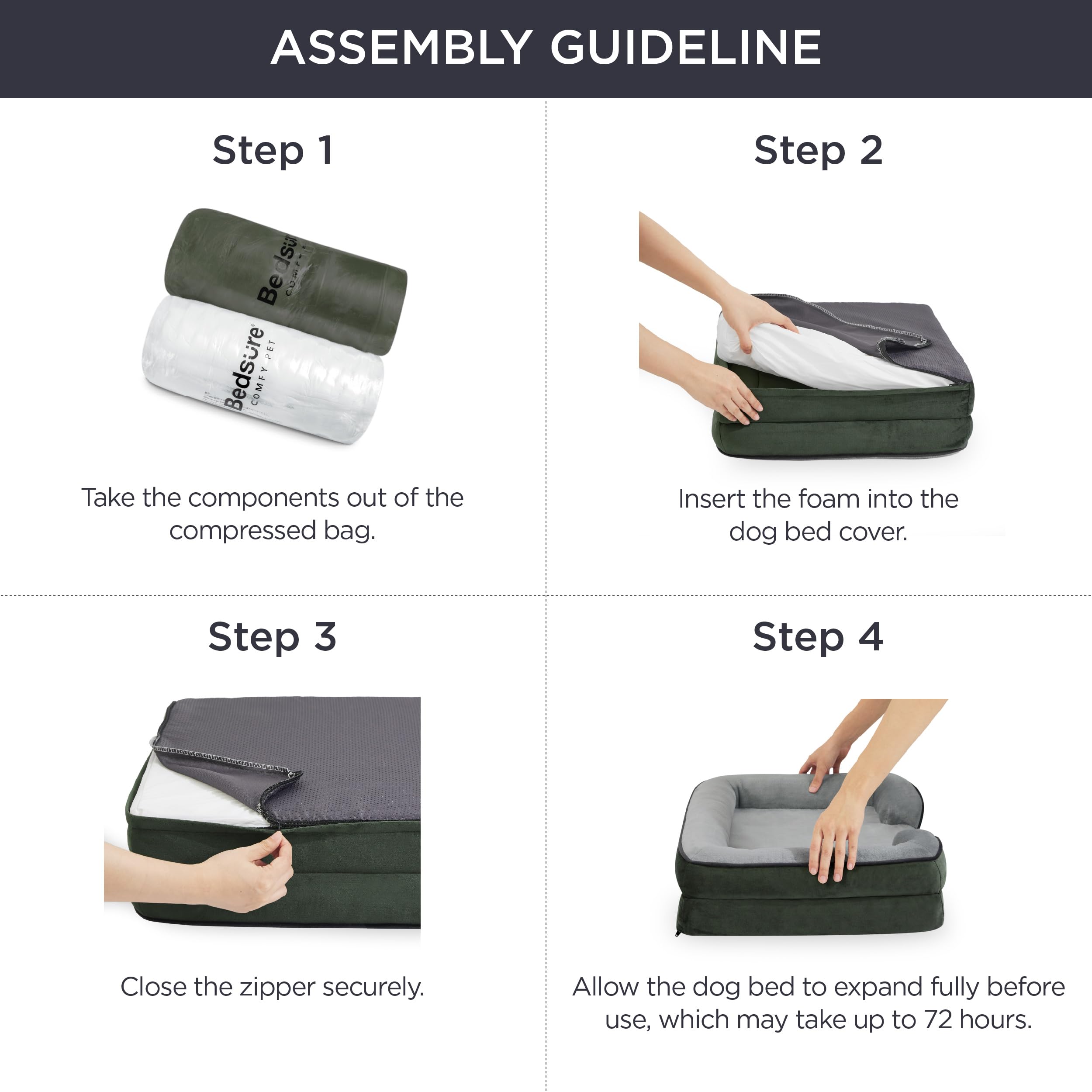 Bedsure Orthopedic Dog Bed For Large Dogs - Big Washable Dog Sofa Beds Large, Supportive Foam Pet Couch Bed With Removable Washable Cover, Waterproof Lining And Nonskid Bottom, Dark Green