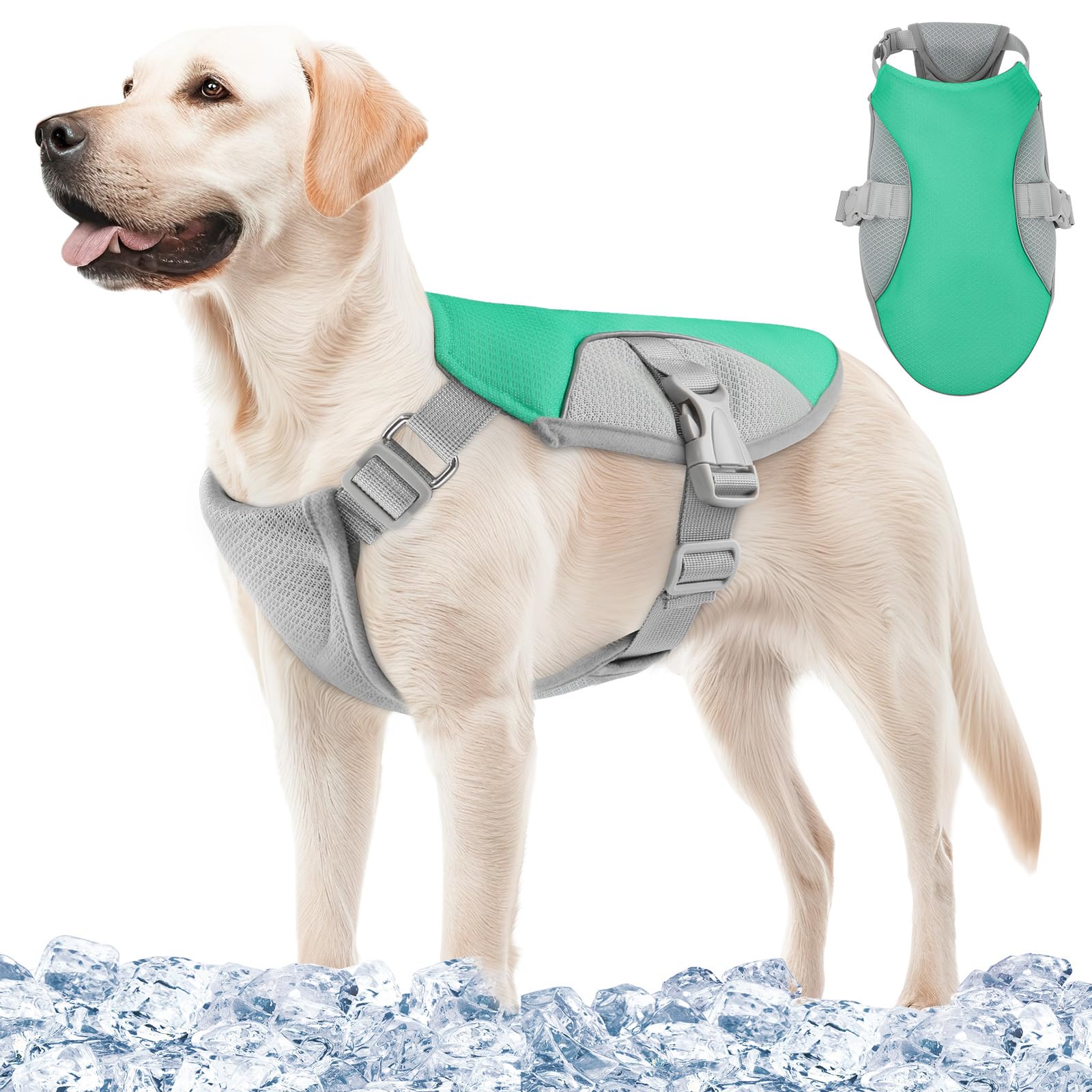 Dog Cooling Vest Harness Uv Protection Pet Cooler Jacket With Adjustable Buckle For Summer Beach And Hiking Green-Xl