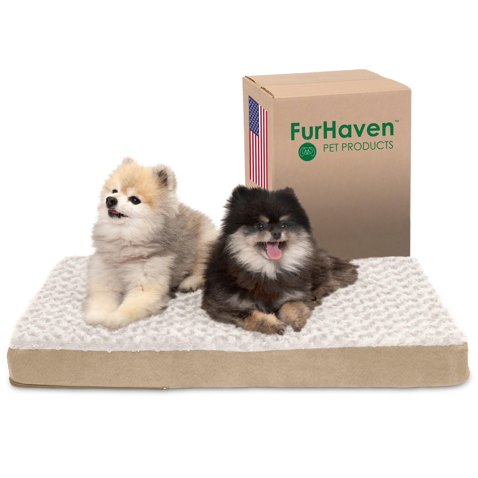 Furhaven Cooling Gel Dog Bed for Medium/Small Dogs w/ Removable Washable Cover, For Dogs Up to 35 lbs - Ultra Plush Faux Fur & S