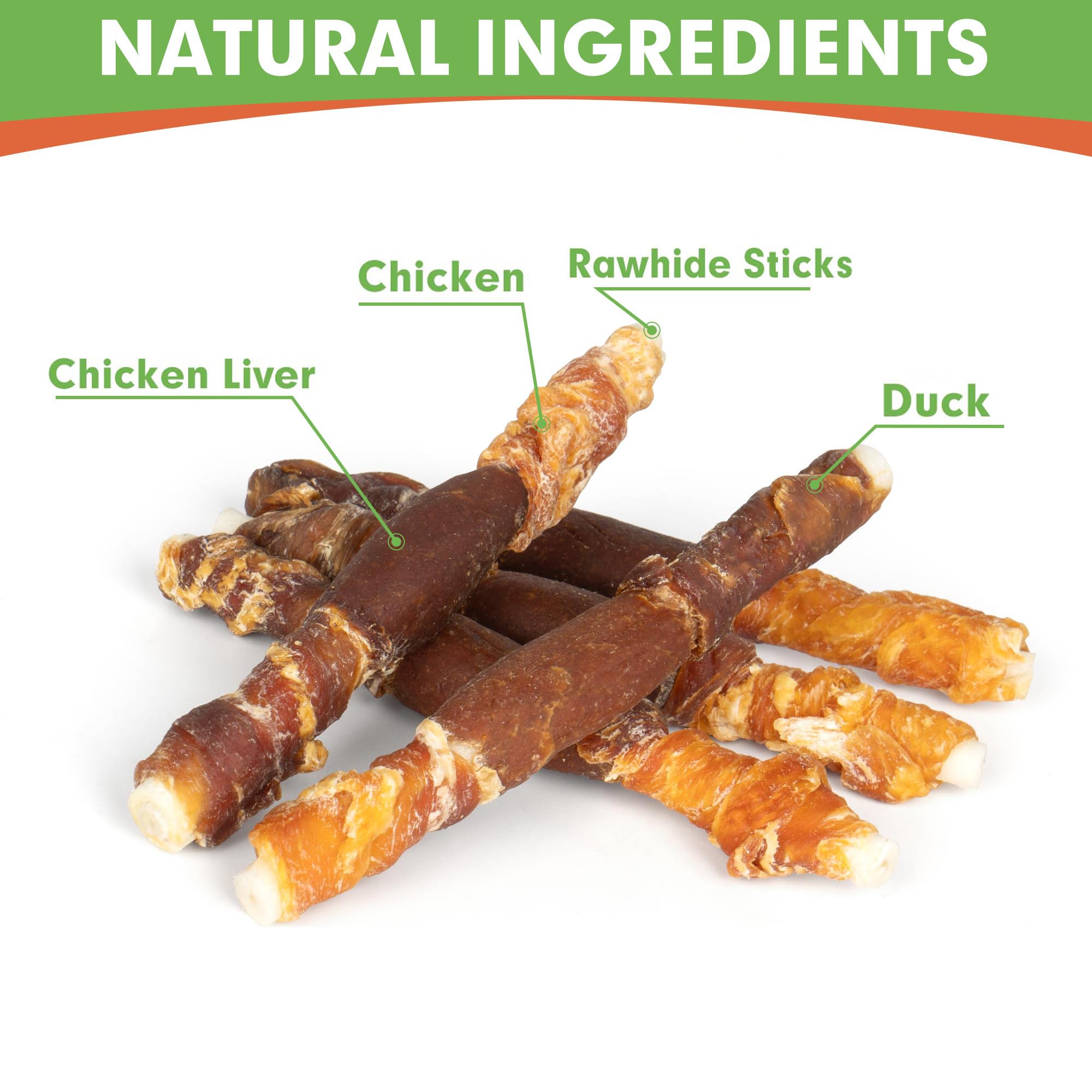 MON2SUN Dog Treats, Triple Flavor 5 Inch Chicken Liver Duck and Chicken Wrapped Rawhide Snacks for Small and Medium Dogs, 10.58