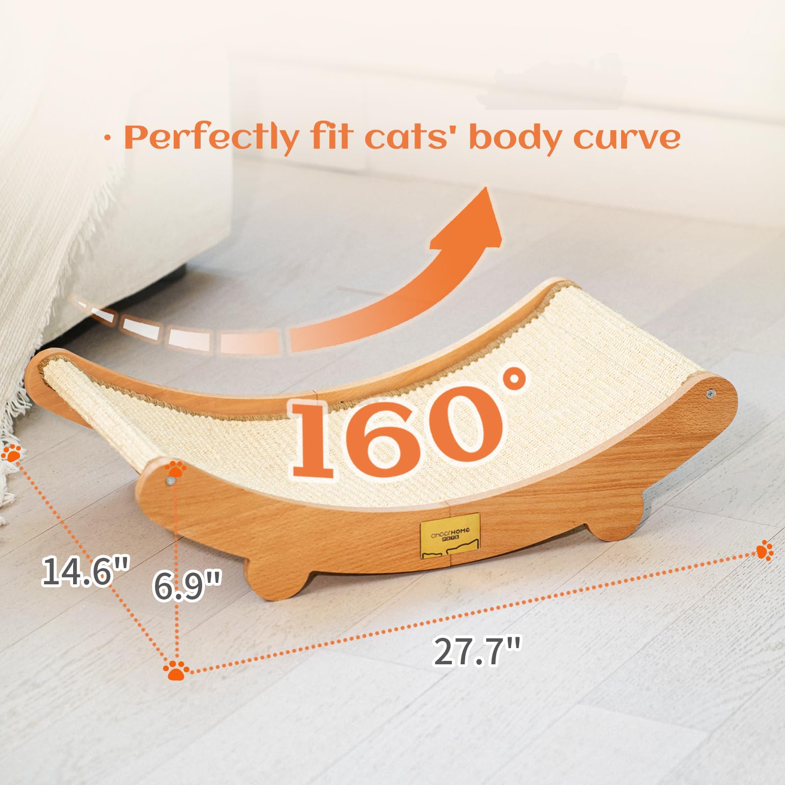 CHEERHOME PETS Sisal Cat Scratcher Bed - Extra Large Natural Wood Hammock & Lounge for Indoor Cats, Model S00202