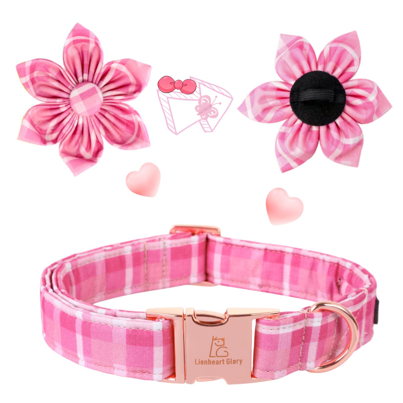 Lionheart Glory Dog Collar, Pink Dog Collar With Flower, Cute Floral Pattern Pet Collar Adjustable Dog Collar For Medium Dogs