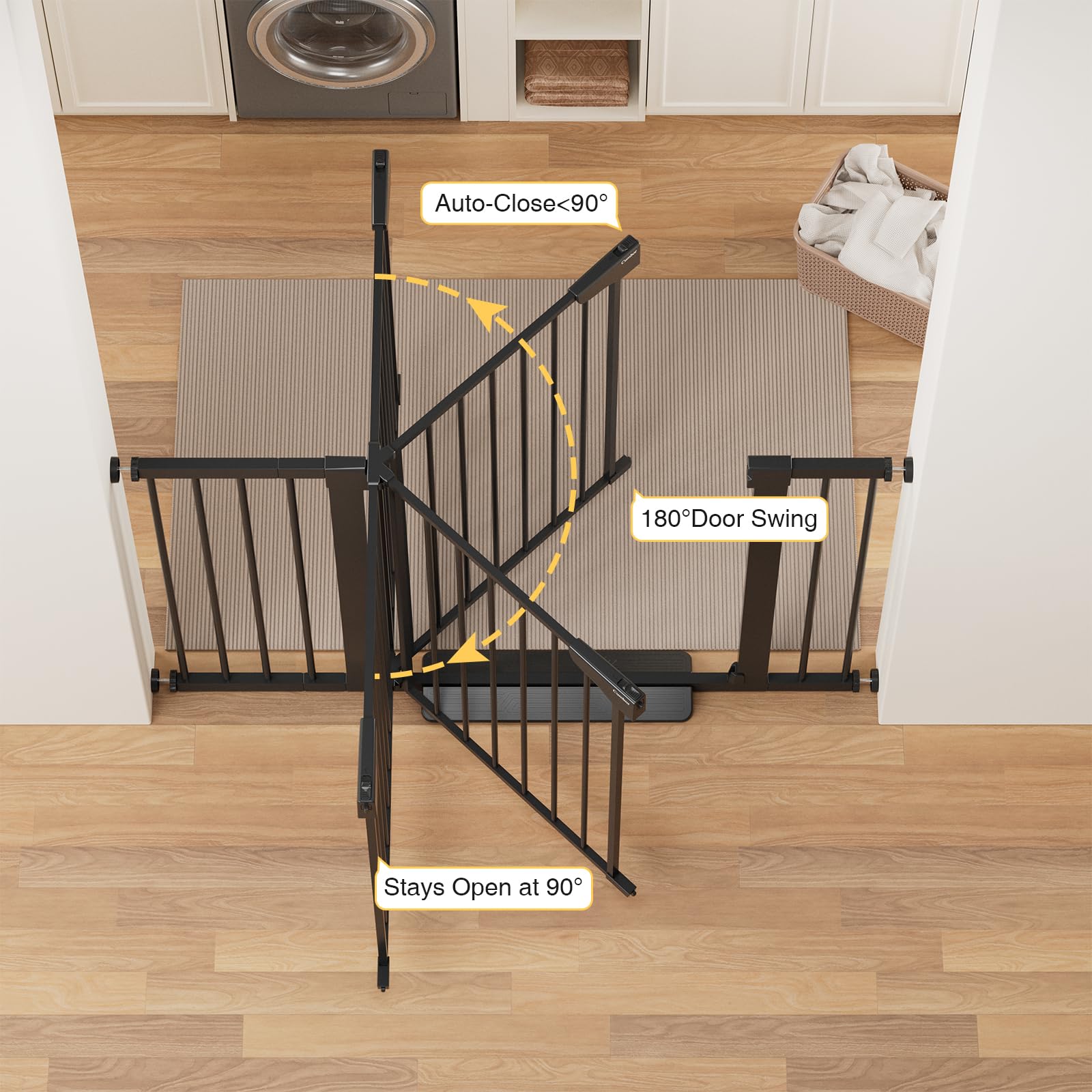 Cumbor 29.7-48' Baby Gate For Stairs, Mom'S Choice Awards Winner-Dog Gate For Doorways, Auto Close Safety Pet Gate For Dogs Indoor, Easy Install Pressure Mounted Child Gate With Walk Thru Door, Black