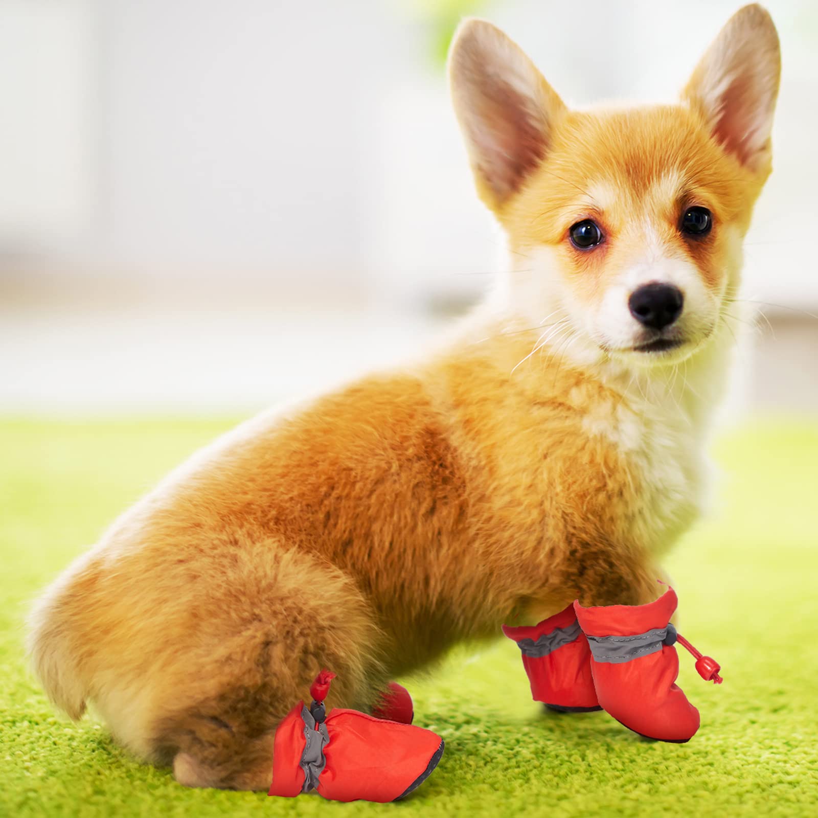 Weewooday 4 Sets 16 Pieces Waterproof Dog Shoes Rain Snow Boots Paw Protectors Breathable Dogs Winter Boots Anti Slip Sock Shoes