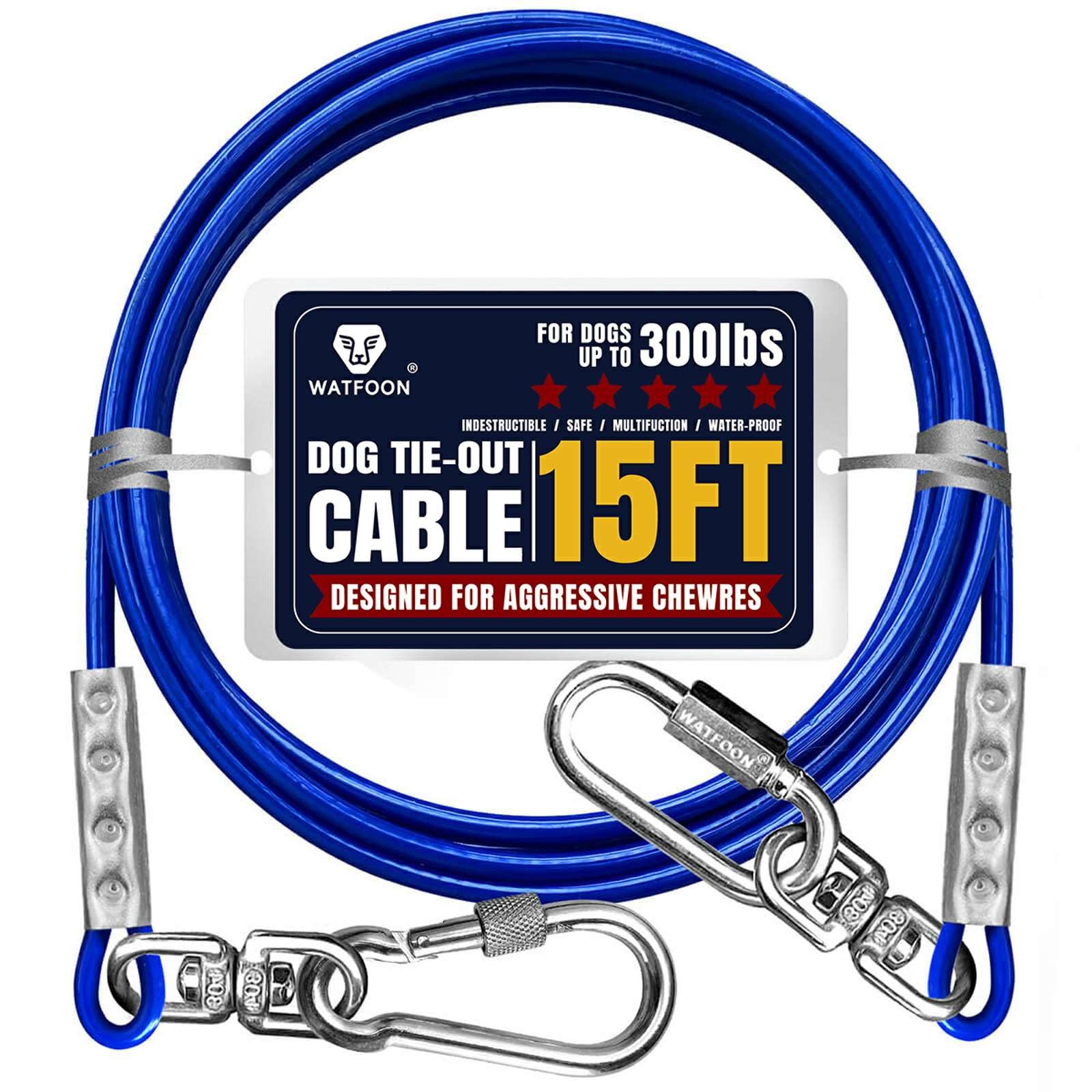 Tie Out Cable For Dogs Up To 300Lbs,10/15/20/25/30/40/50 Ft Extra Strong 1Klbs Break Strength Tie-Out Tether Trolley Training Le