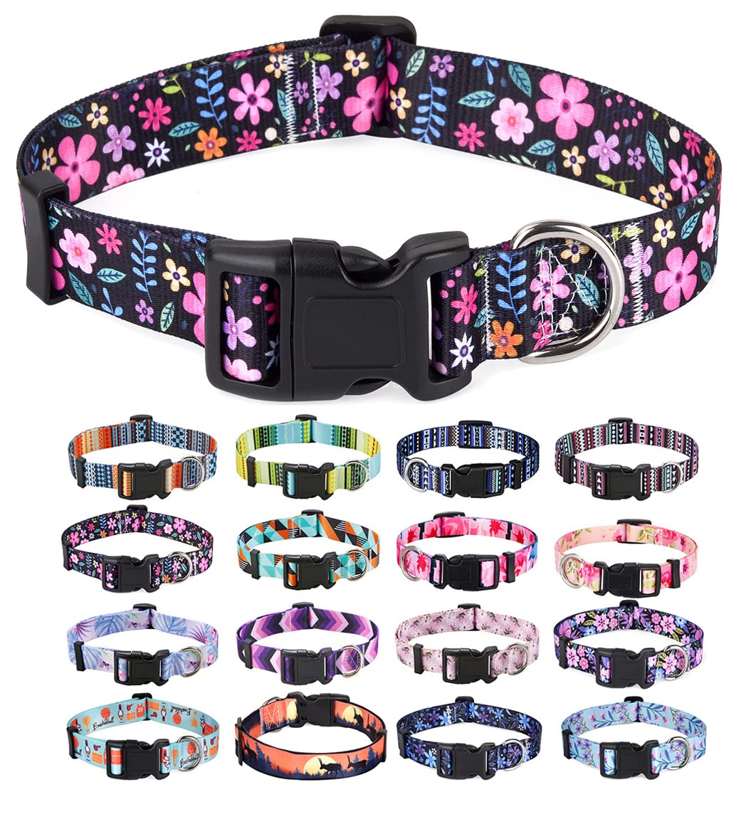 Mihqy Dog Collar With Bohemia Floral Tribal Geometric Patterns - Soft Ethnic Style Collar Adjustable For Small Medium Large Dogs(Floral,S)