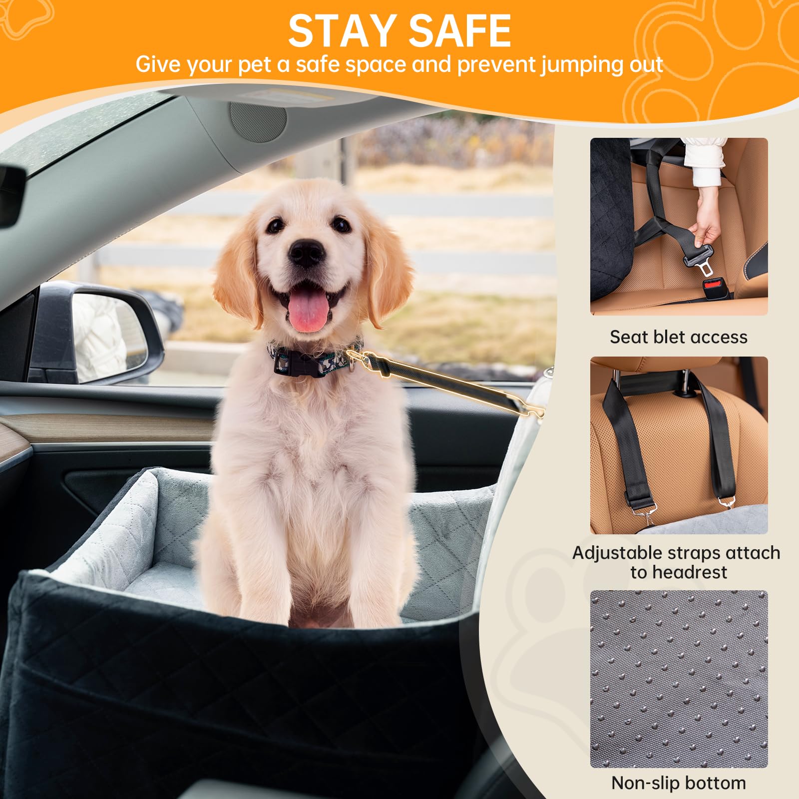 Dog Car Seats for Small/Medium Dogs, FurFrolic Memory Foam Dog Booster Seat for Small Dogs up to 35 lbs, Travel Pet Car Seat wit