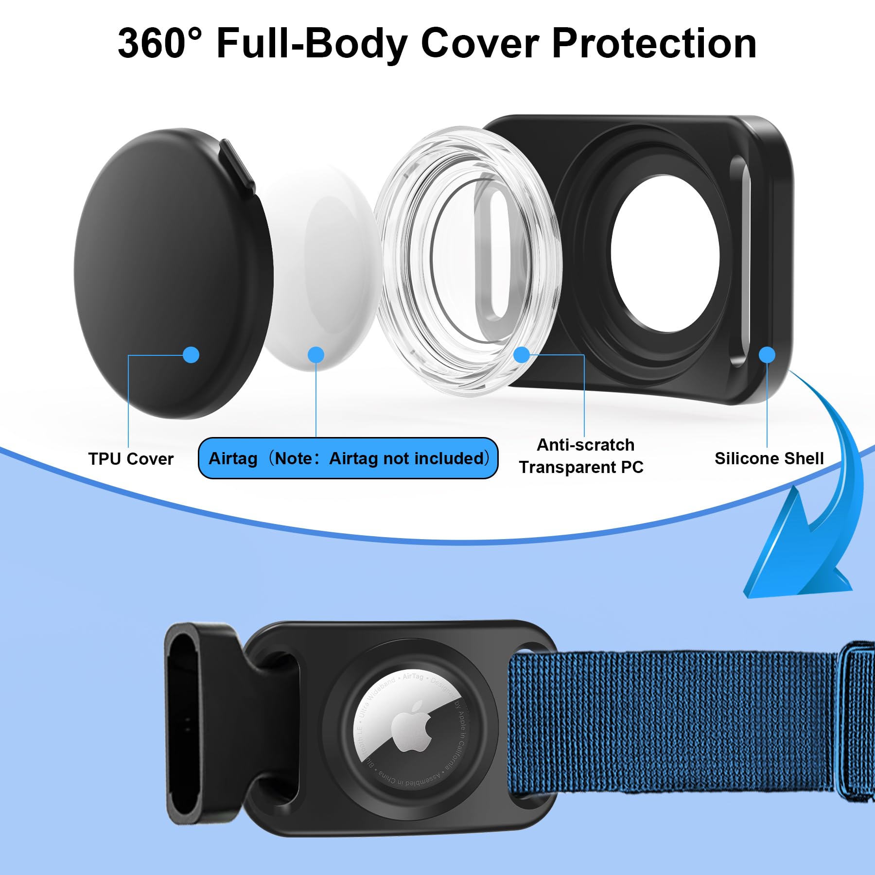 Dog Airtag Holder, Waterproof Airtag Holder For Dog Collar, Fit Most Of Collar Widths, Silicone Full Body Covered Anti-Lost Prot