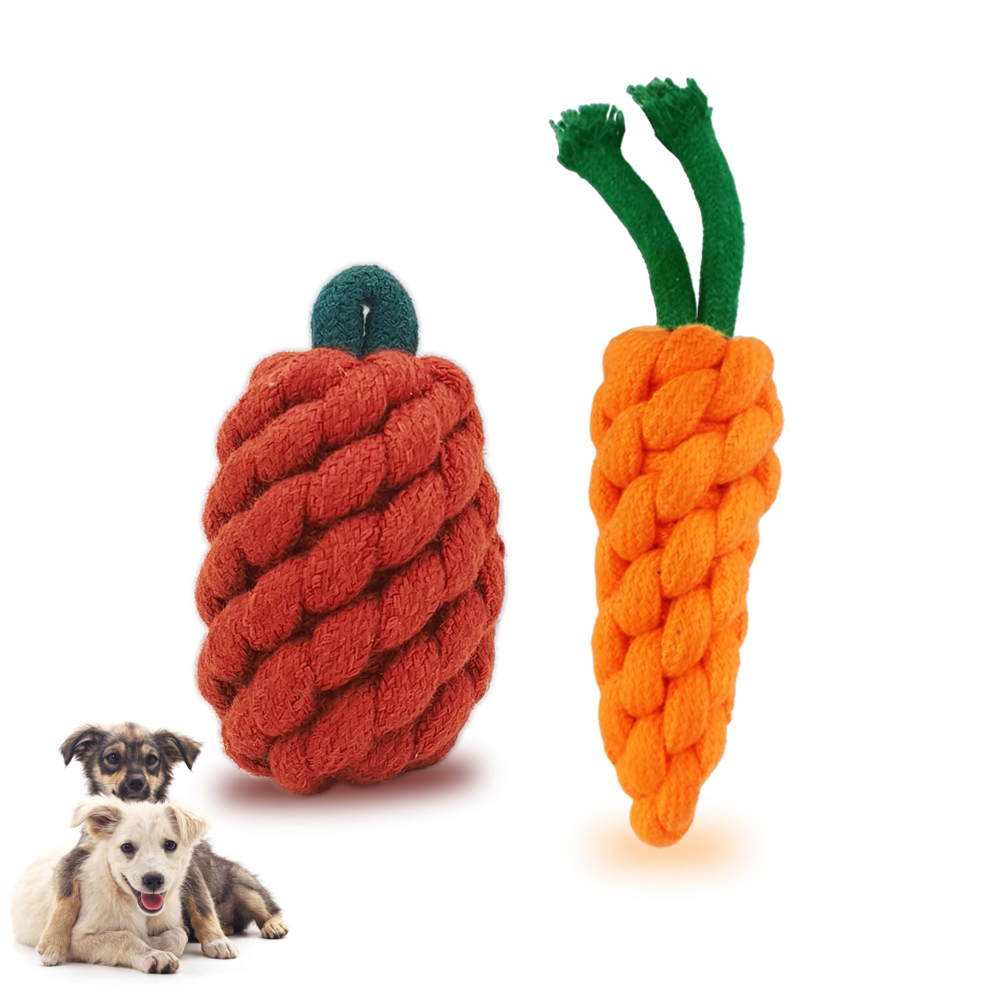 Combo Pack of Carrot & PineappleShaped Dog Chew Toys  Fine Cotton Rope for Safe Chewing, Teething Relief & Interactive Play  