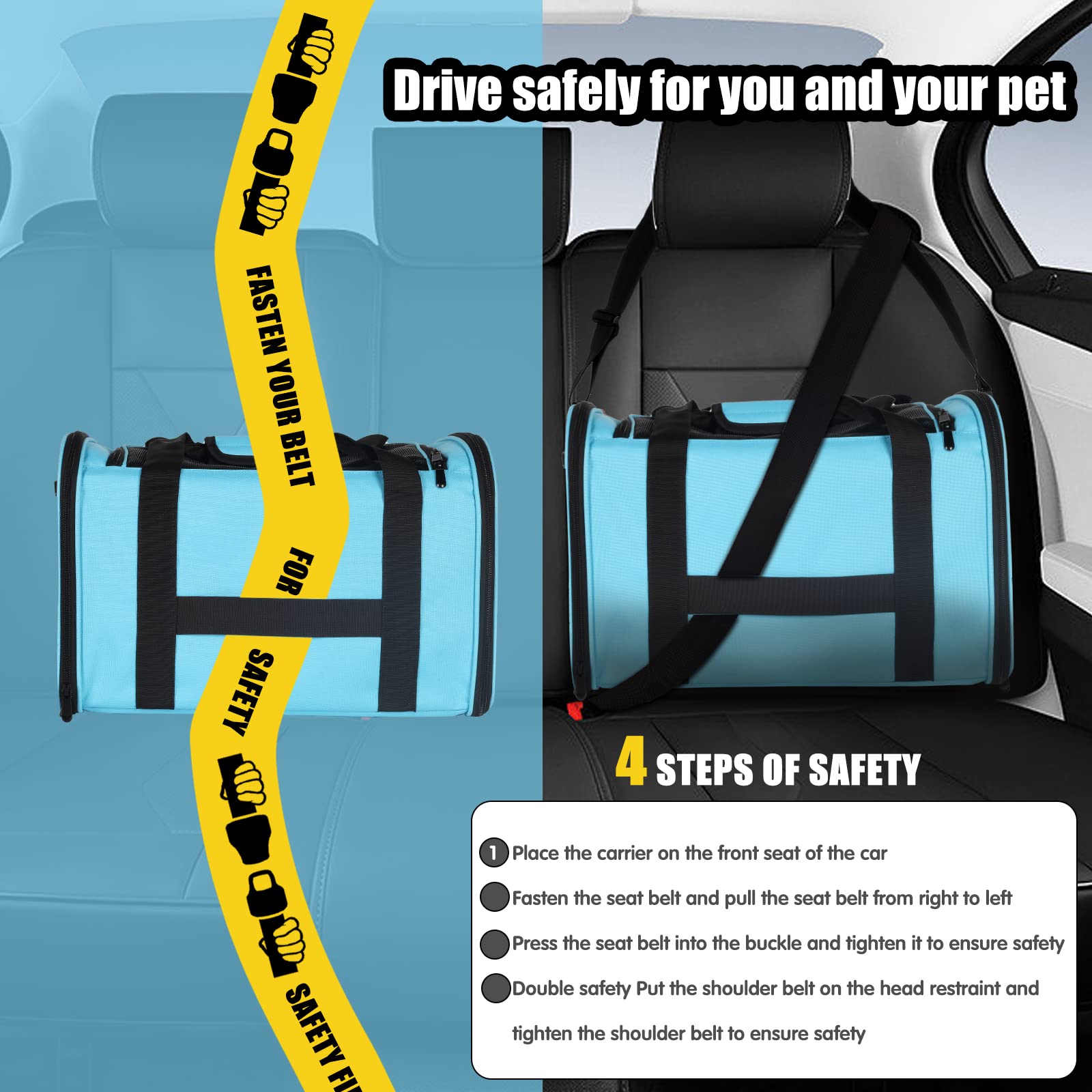 Cat Carrying Case - Pet Carrier Airline Approved, Protable And Breathable Pet Travel Carrier Removable Fleece Pad, Collapsible Cat Carrier Dog Carrier For Medium Cats Small Cats Dogs(Medium, Blue)