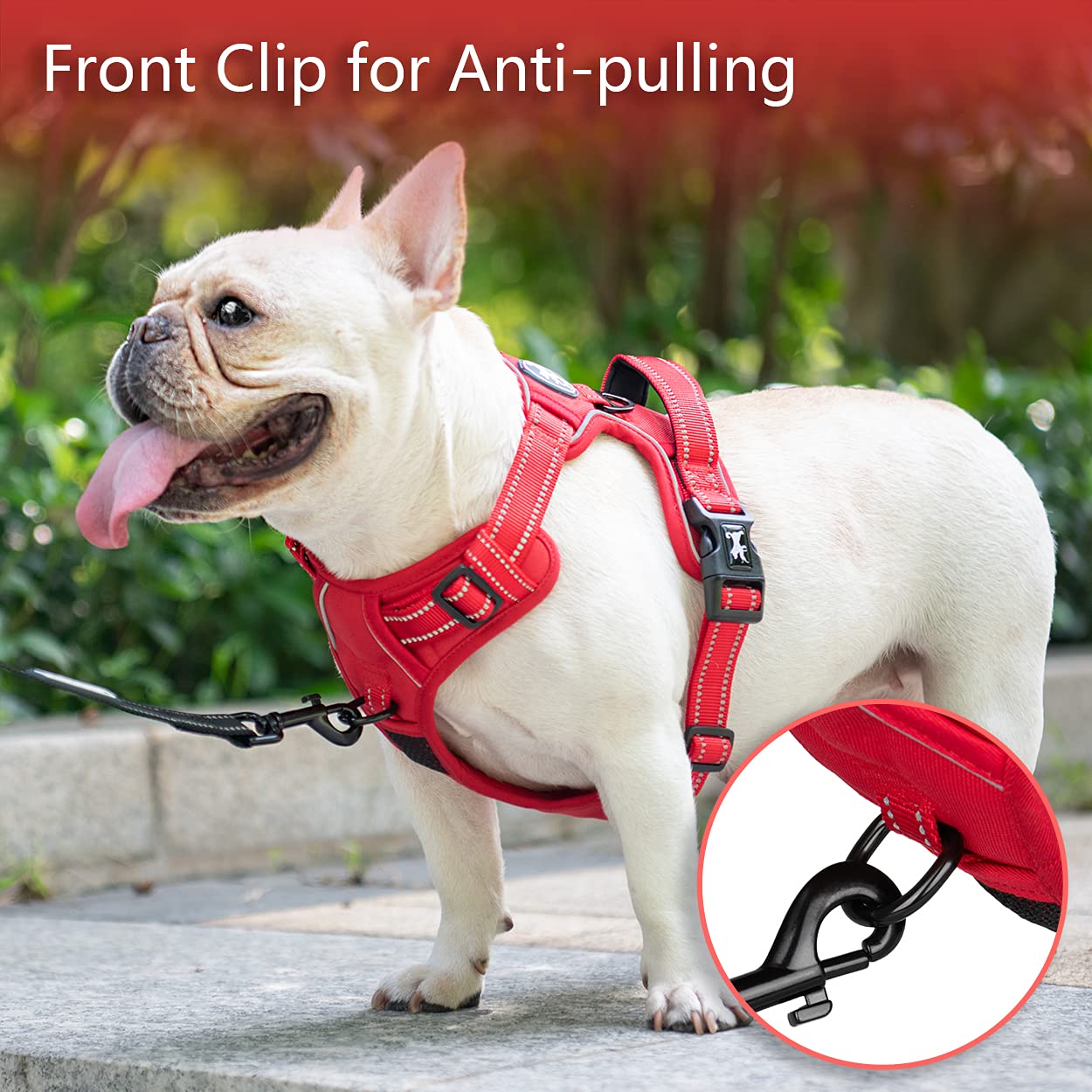 Poypet No Pull Dog Harness, No Choke Reflective Dog Vest, Adjustable Pet Harnesses With Easy Control Padded Handle For Small Medium Large Dogs(Red Matching Trim,M)