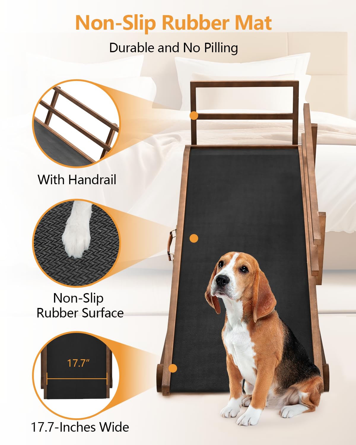 Large Dog Ramp For Bed, Pet Ramp For Dogs To Get On Bed, Folding Dog Bed Ramp For Large Dog & Older Dog/Cat, Wood Furniture Dog