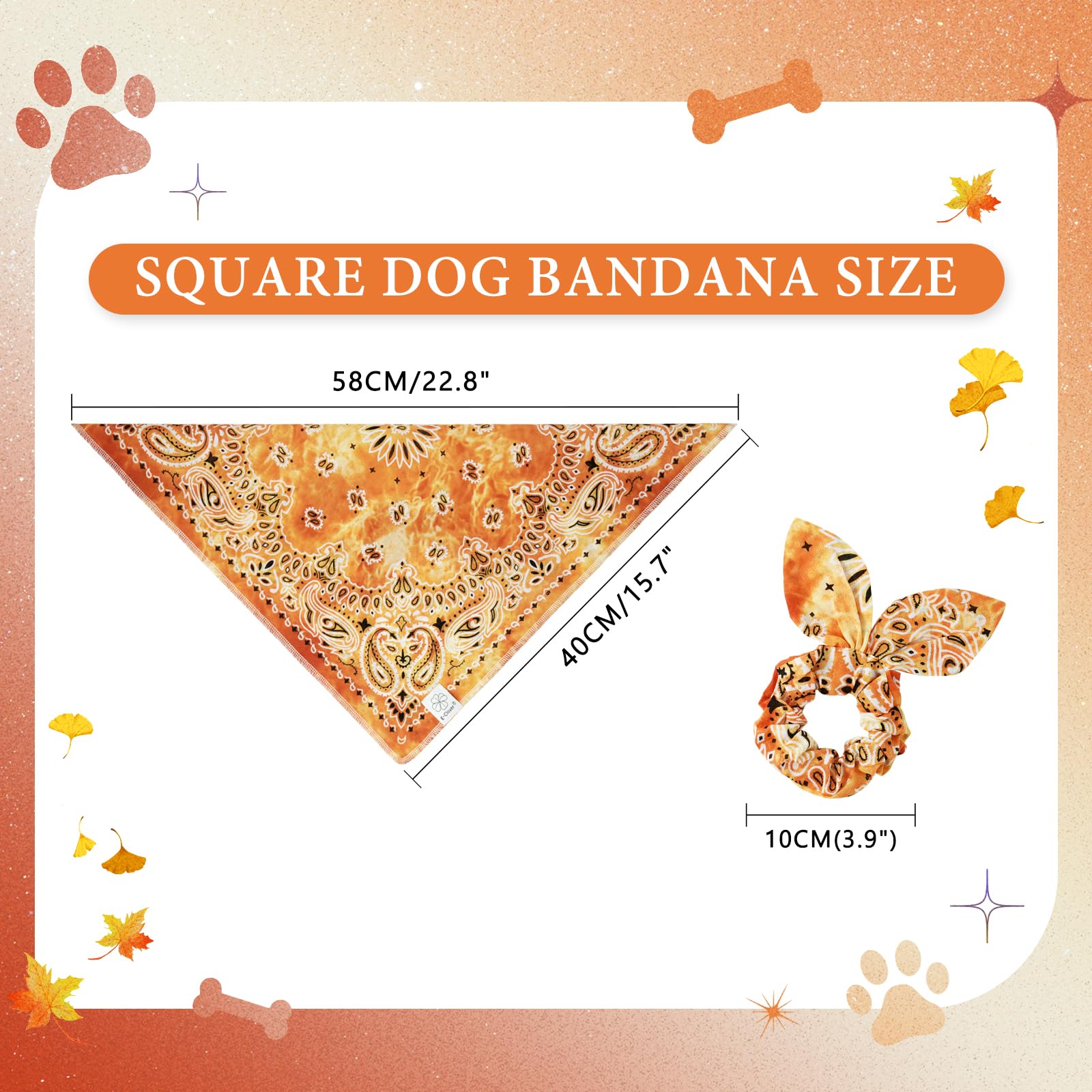 E-Clover Fall Dog Bandana & Matching Scrunchie-Tie Dye Dog Bandanas Boy Pet Scarf Bib For Small Dogs Puppy Owner Mom Gift Orange