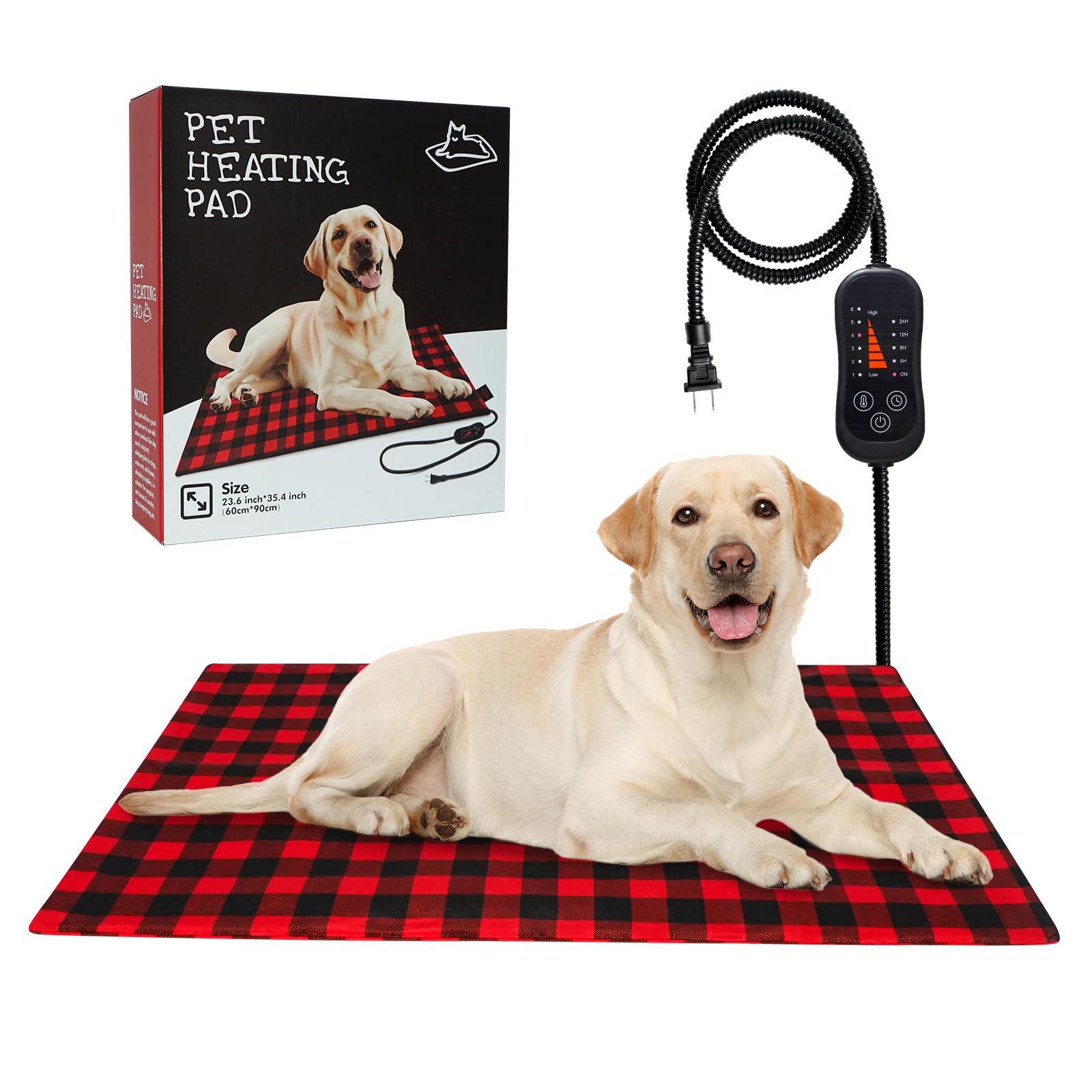 Pet Heating Pad, Adjustable Temperature Heated Dog Bed With Timer, Outdoor Waterproof Pad With Anti-Chew Cord, Overheat Protecti