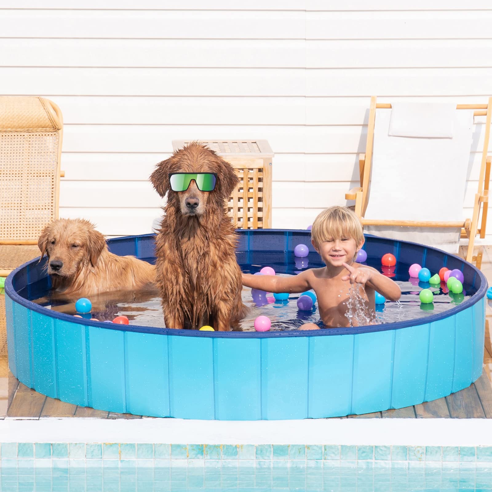 Timoo Foldable Dog Pool For Large Dogs 63 Inches Slip-Resistant Pet Pool Bathing Tub Pvc Wading Pool, Collapsible Dog Swimming Pool For Outdoor & Indoor Use, Blue