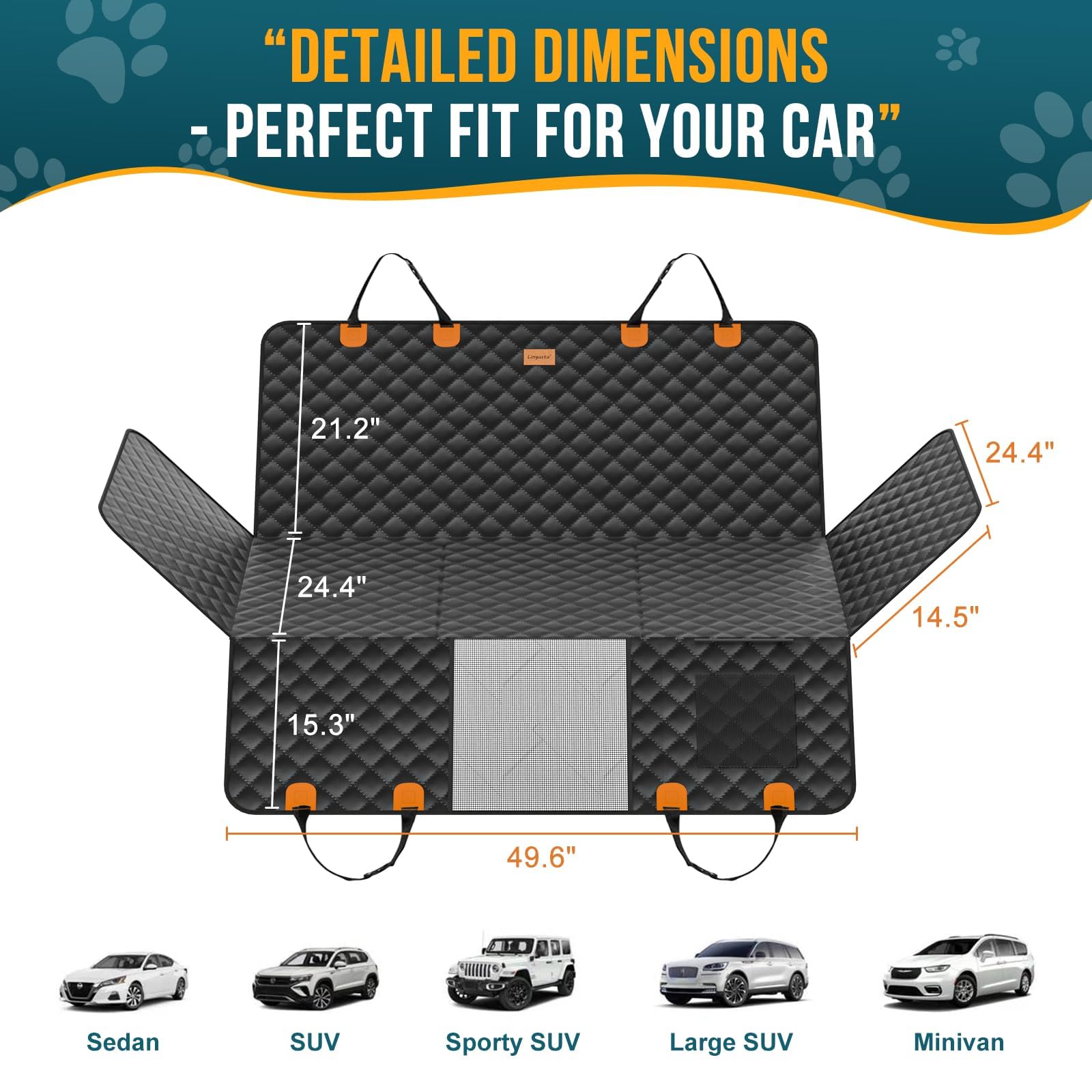 melafa365 Back Seat Extender for Dogs,Dog Car Seat Cover with Hard Bottom-Supports 350lb,Scratch Proof Dog Hammock for Car Backs