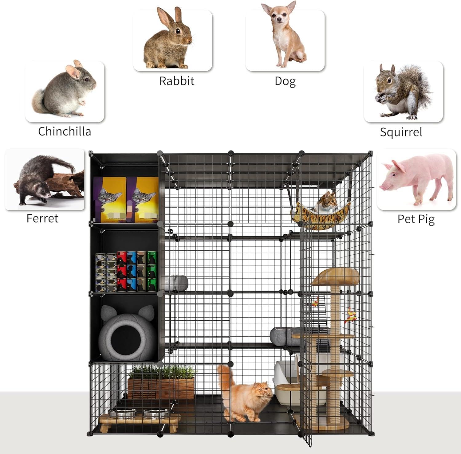 Yitahome 4 Tiers Large Cat Enclosure With Diy Storage Cube, Indoor Catio Playpen With Hammock For 1-4 Cats, Ideal For Home And T