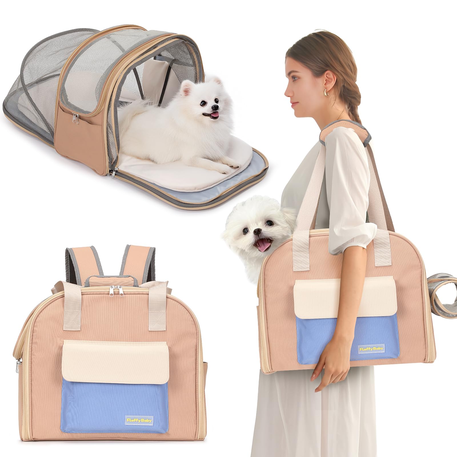 Expandable Cat & Small Dog Carrier Backpack, Soft-Sided Airline-Approved Pet Travel Bag with Dual-Side Expansion, Under-Seat Fit