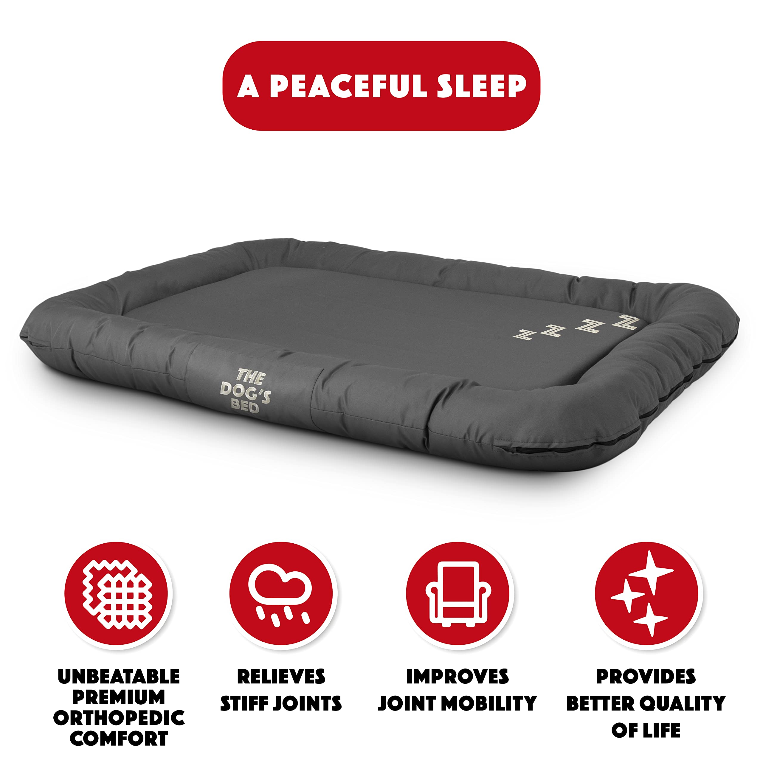 The Dog’S Bed Utility Waterproof Dog Bed, Xxl, Durable Grey Oxford Fabric, Tough Ykk Zippers, Washable Reversible Cover, Dog Beds For Home Car Crate & Yard, Puppy & All Pet Comfort, Veterinary Approved