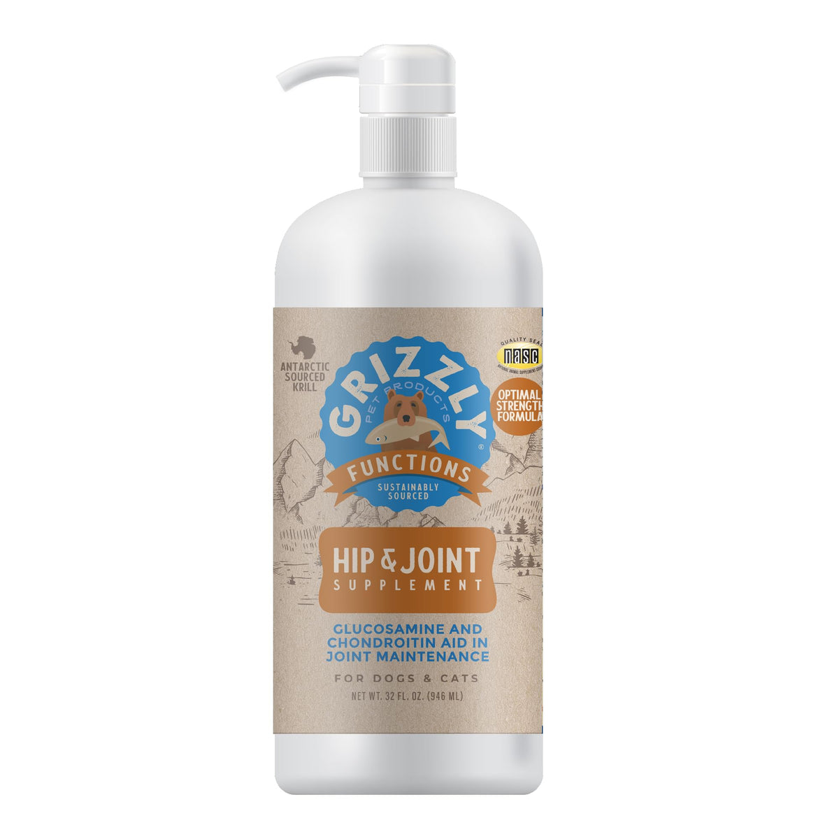 Grizzly Joint Aid For Dogs Liquid Hip And Joint Support (Extra Strength), 32 Fl Oz