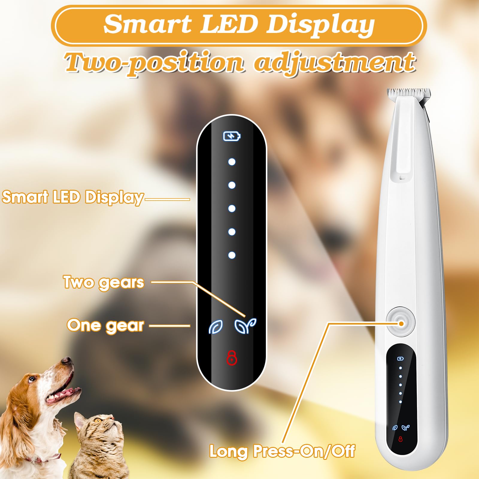 Palksky Dog Paw Trimmer, Upgraded 2 Speed Dog Grooming Kit With Led Display, Type-C Rechargeable Waterproof Paw Trimmer, Cordles