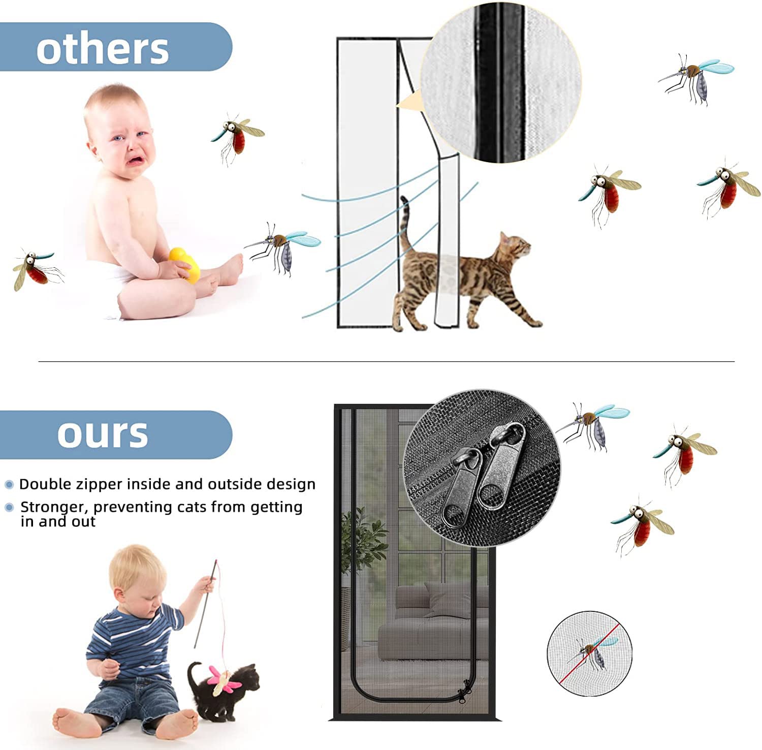 QWR Reinforced Cat Screen Door,Fits Door Size 32x 80,Thickened Cat Resistant Mesh Screen Door for Living Room,Kitchen,Bedroo