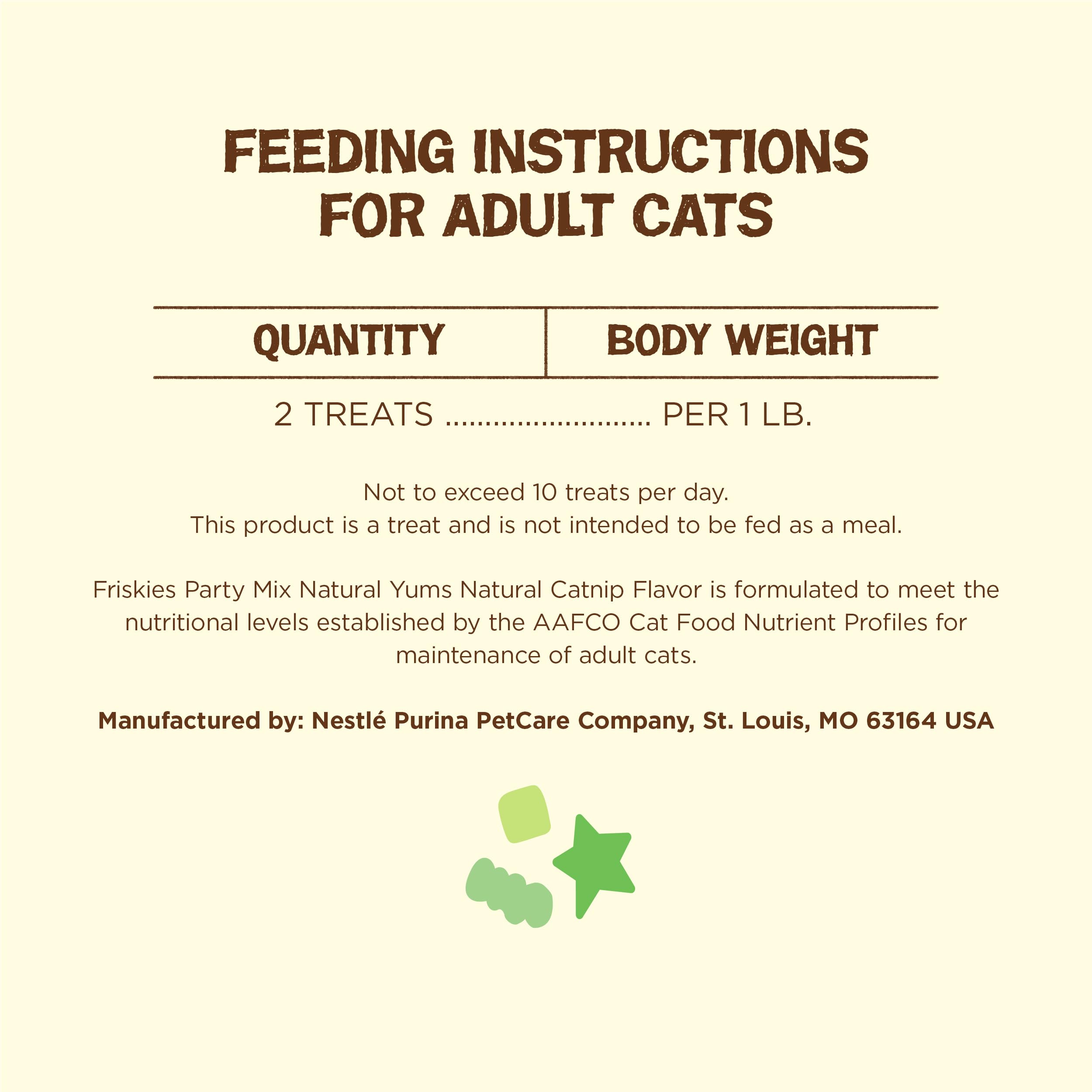 Purina Friskies Made in USA Facilities, Natural Cat Treats, Party Mix Natural Yums Catnip Flavor - (Pack of 10) 2.1 oz. Pouches