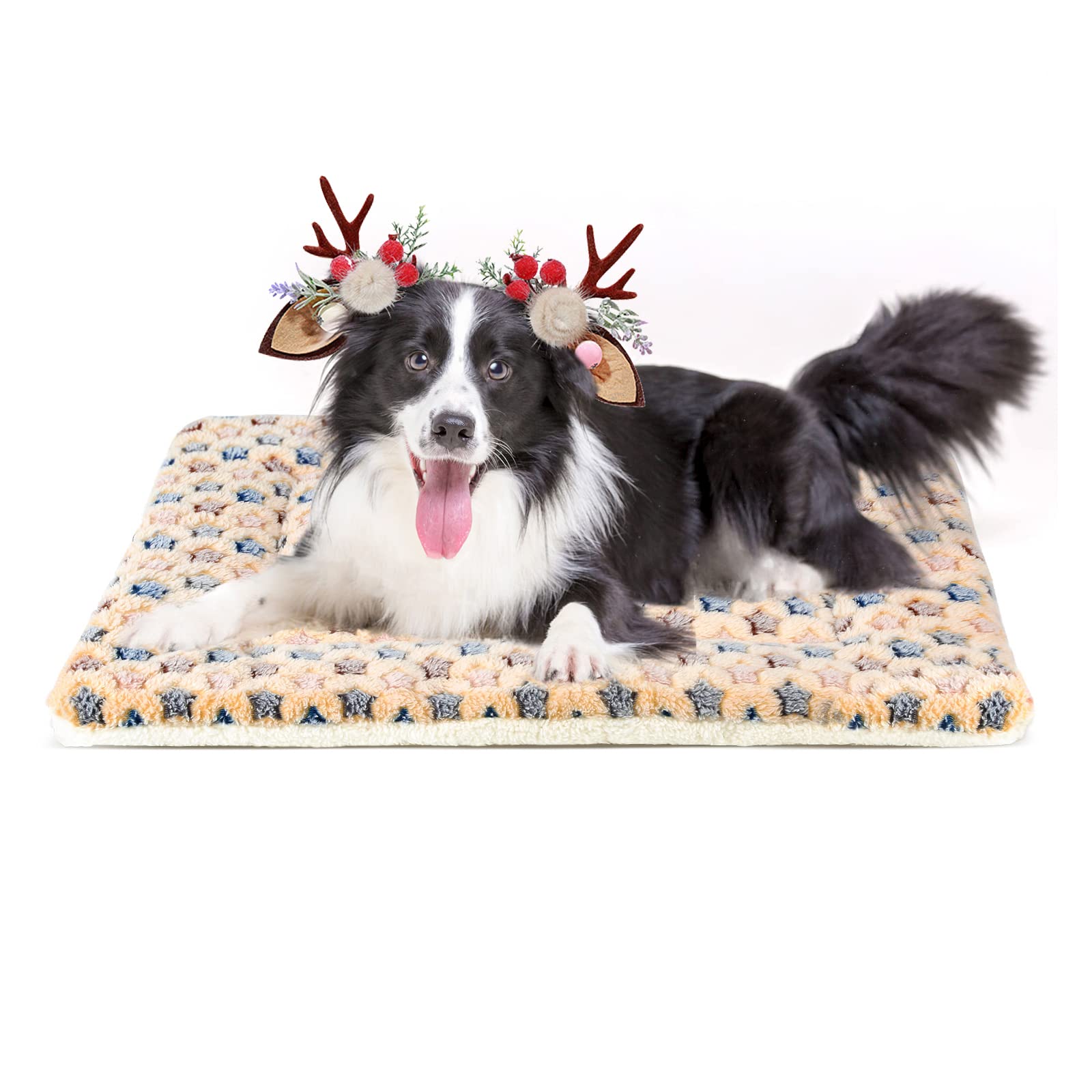 Mora Pets Dog Bed Crate Pad Ultra Soft Pet Bed With Cute Star Print Washable Crate Mat For Large Medium Small Dogs Reversible Fleece Dog Crate Kennel Mat Cat Bed Liner 35 X 22.8 Inch Brown