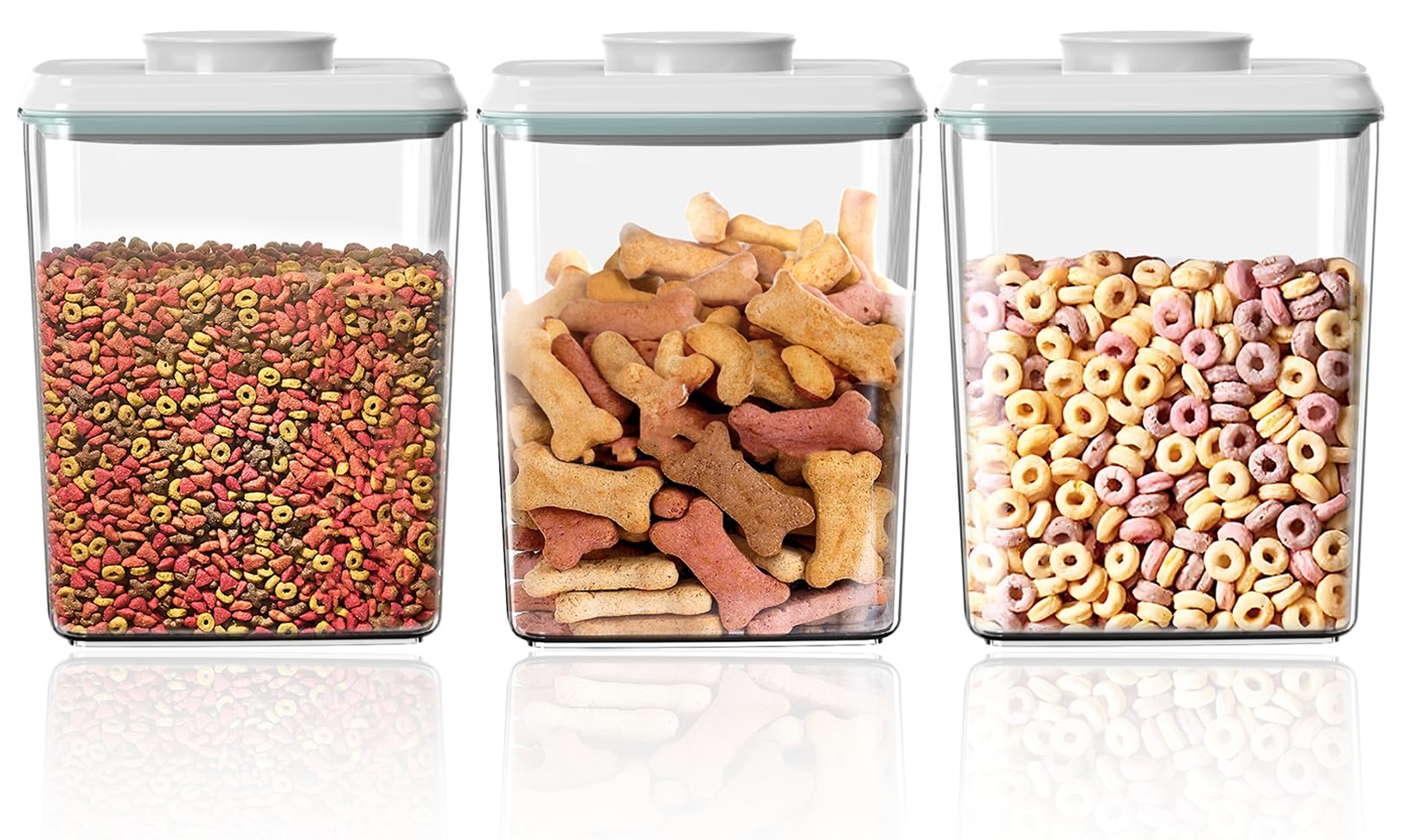 LOYOSEL 3 PACK Dog Treat Container Airtight POP Container with Lids, 1.3 Qt x 3, Food Grade, Clear, Dog Treat Jar Food Canister 