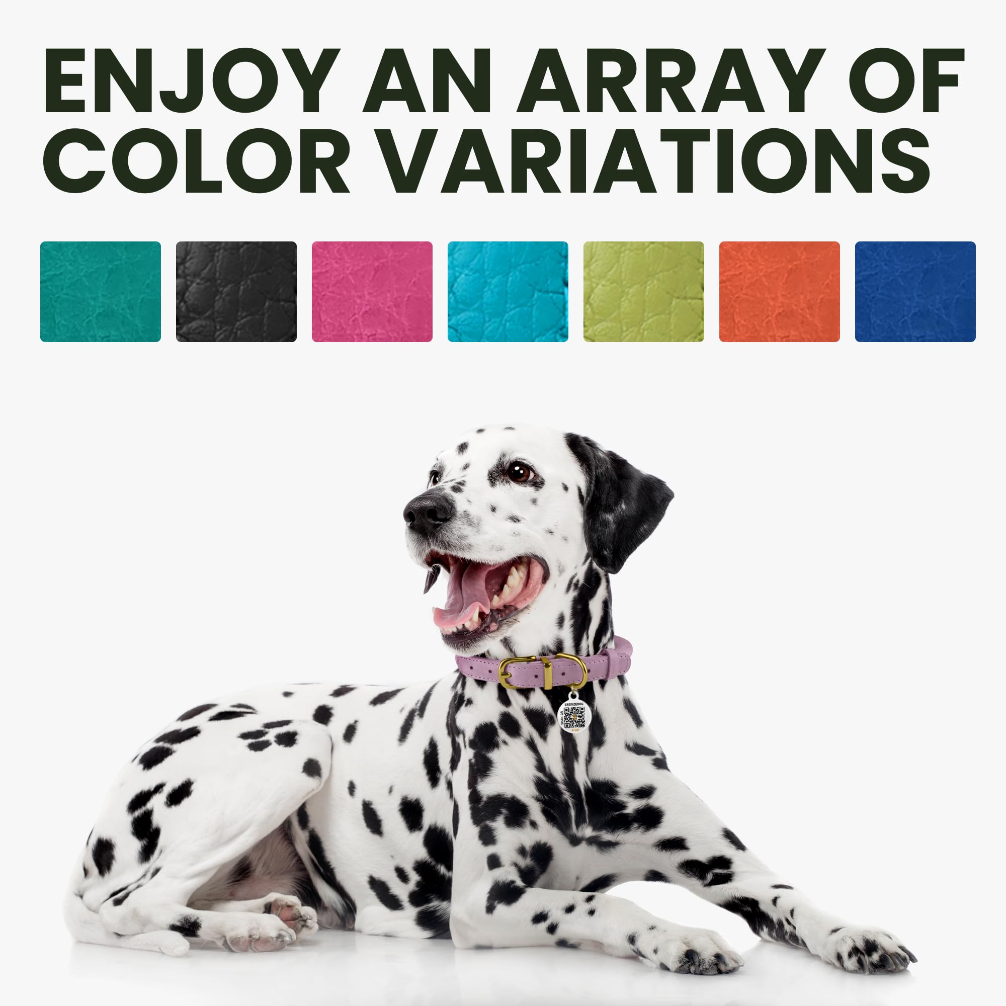 Rolled Leather Dog Collar Soft Round Collars, Id Tag For Small Medium Large Dogs (9-12 Inch, Aqua Blue)